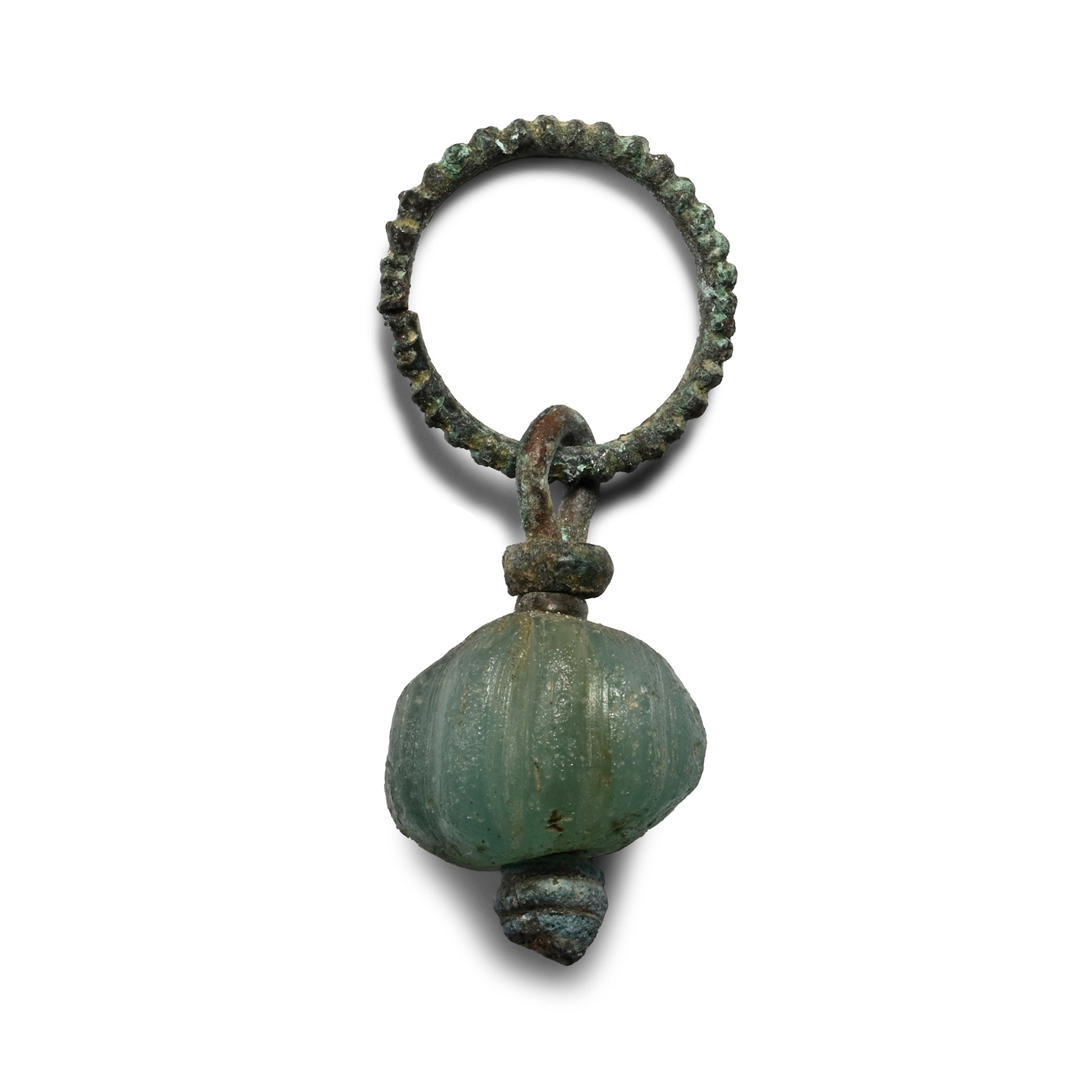 Viking Age Bronze Pendant with Green Melon Bead