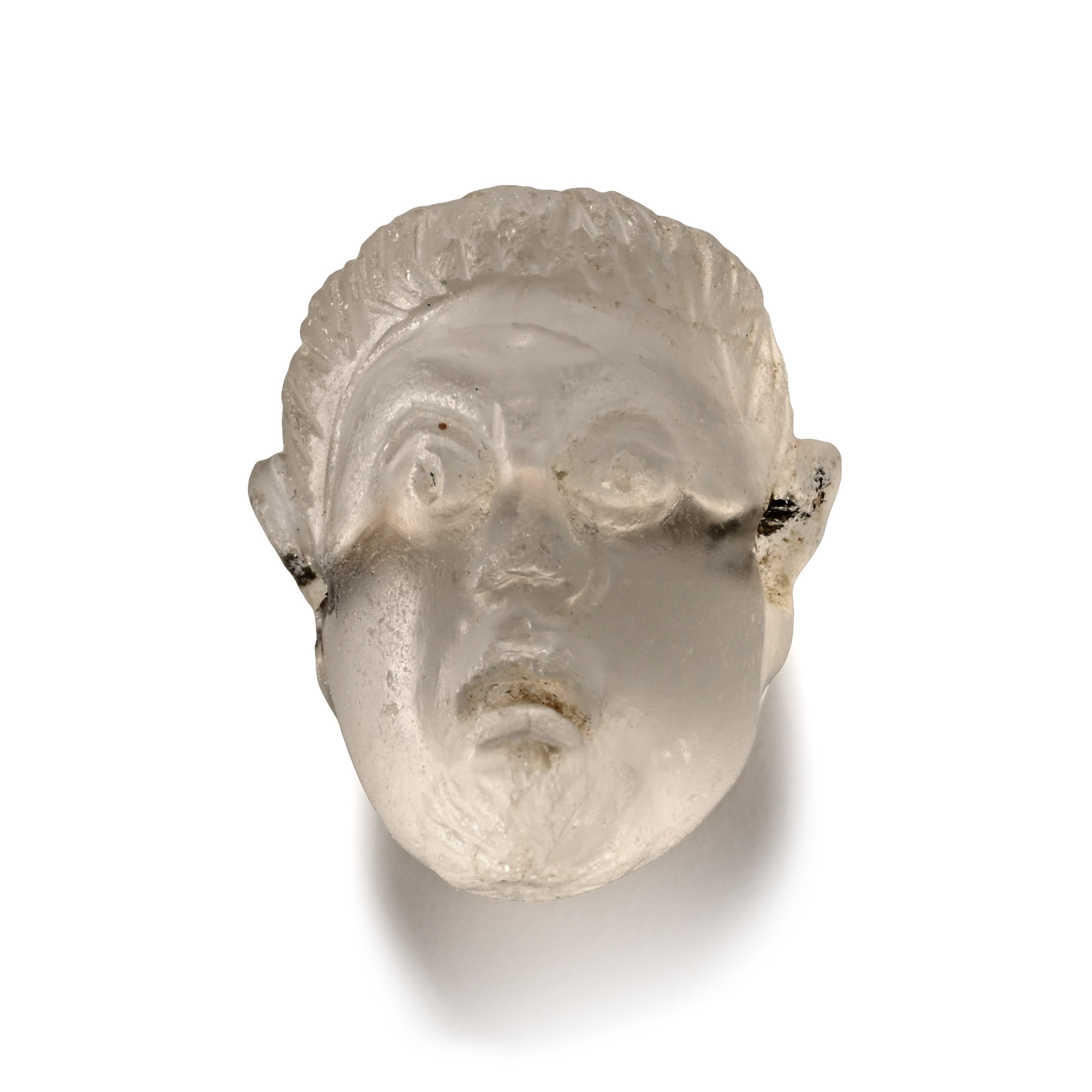 Roman Miniature Rock Crystal Bead of a Man