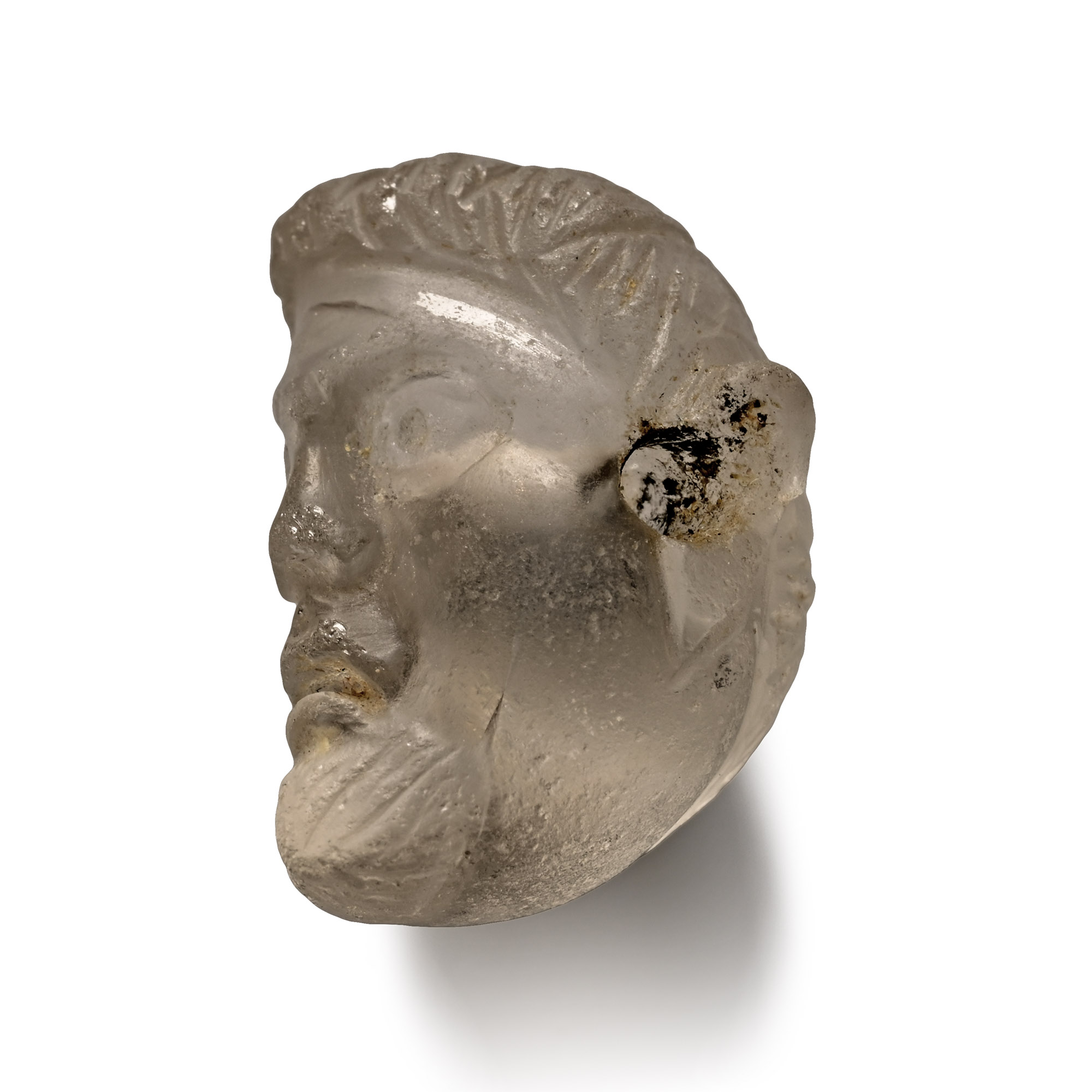 Roman Miniature Rock Crystal Bead of a Man