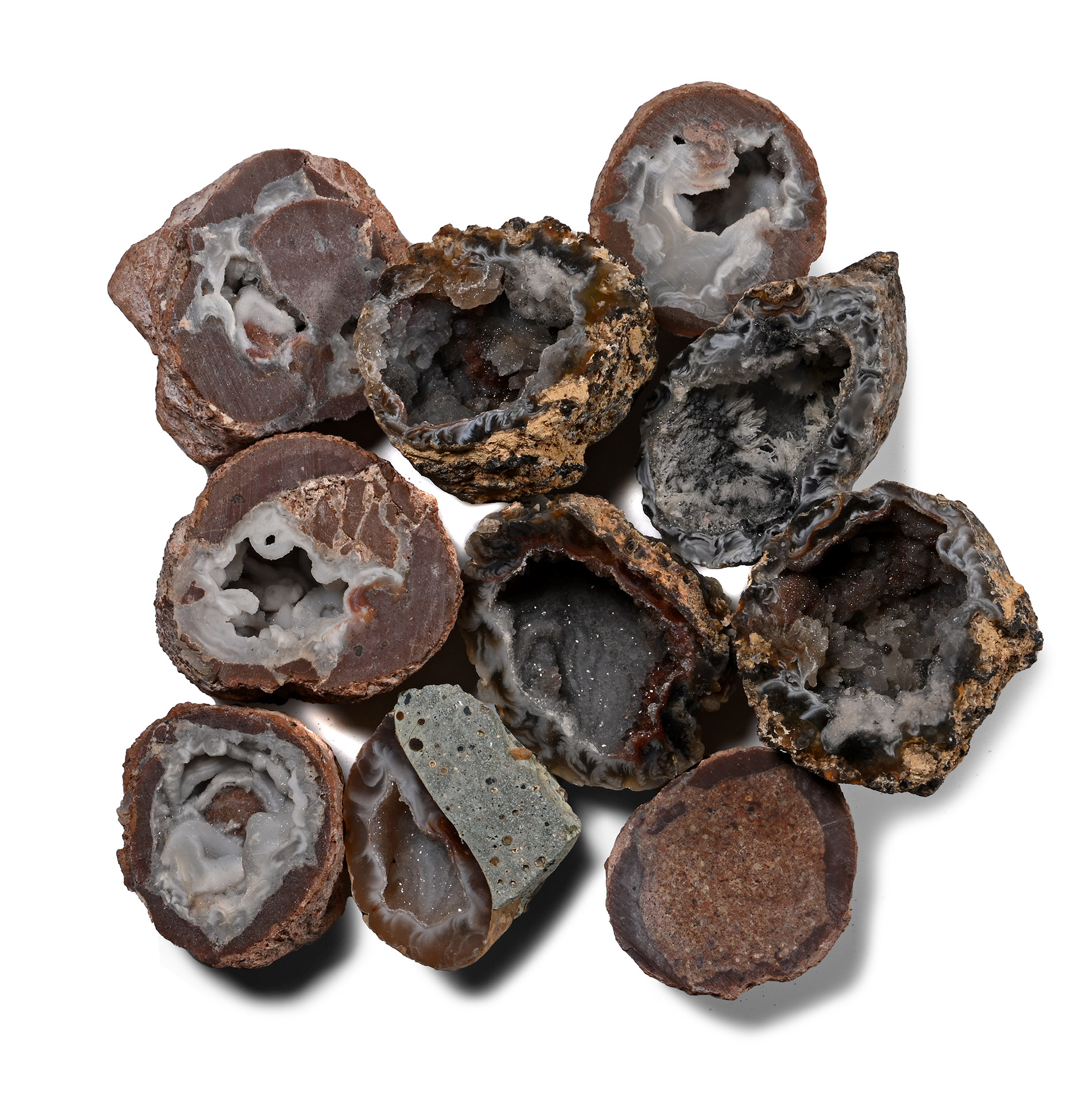 Cut and Polished Agate Crystal Geode Half Group [10]