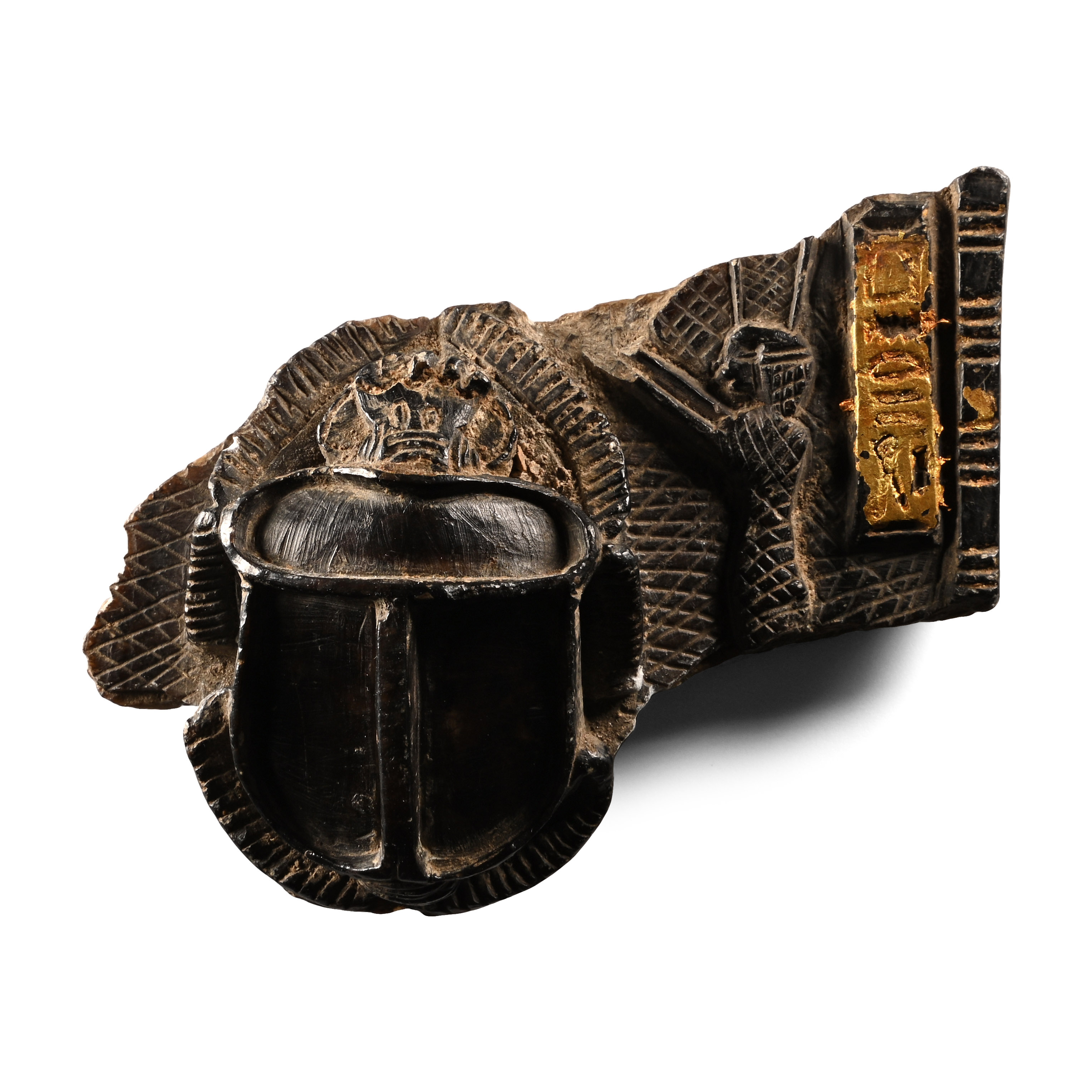Egyptian Steatite Fragmentary Pectoral with Central Scarab Element