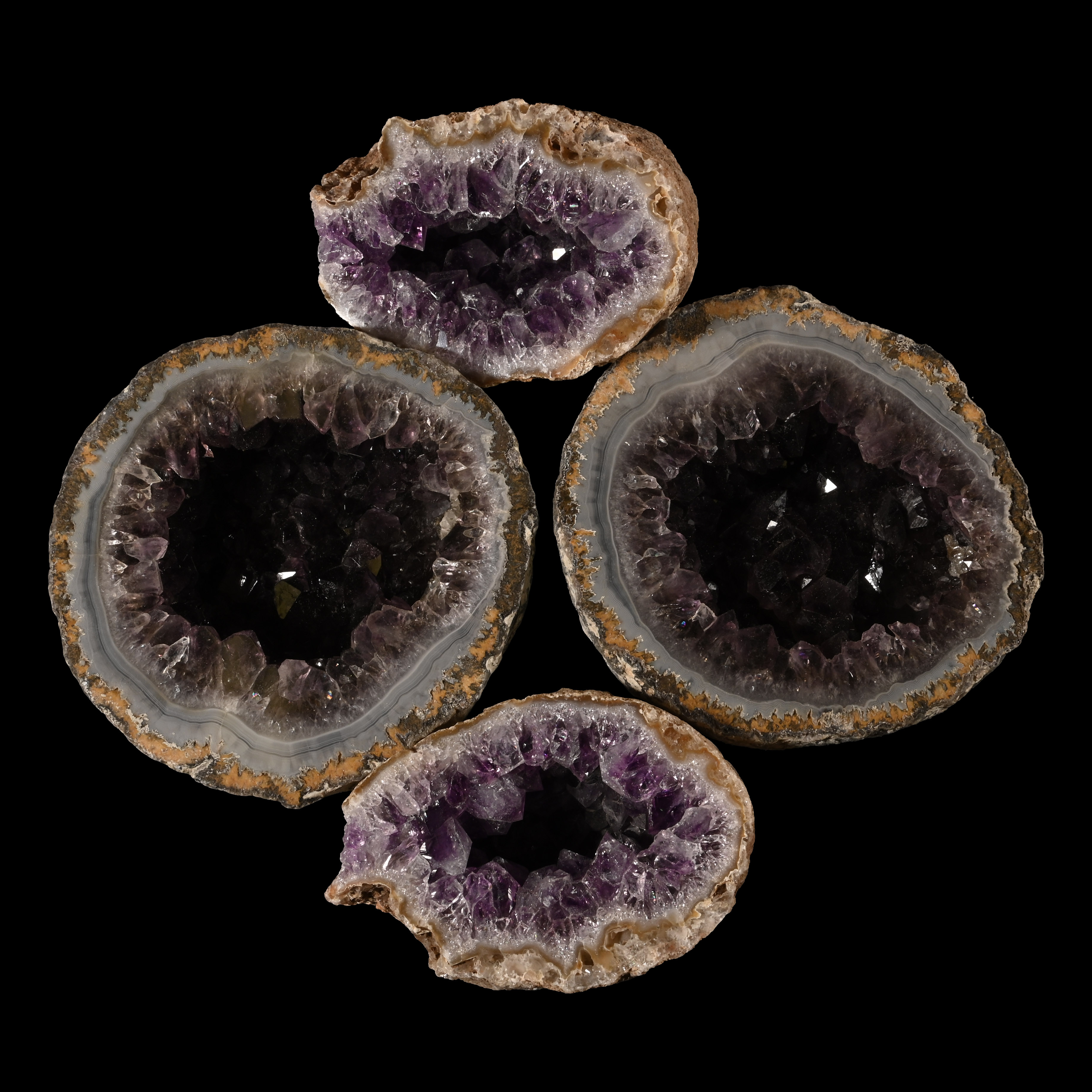 Cut and Polished Agate Crystal Geode Pair Group [4]