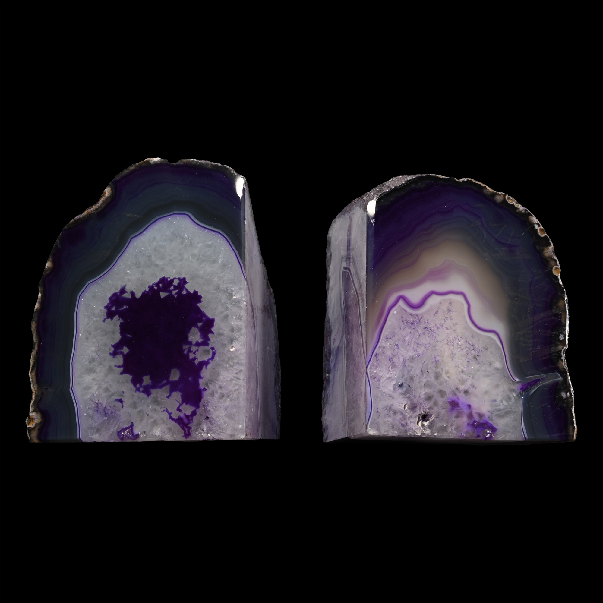 Cut and Polished Agate Crystal Geode Book Ends [2]