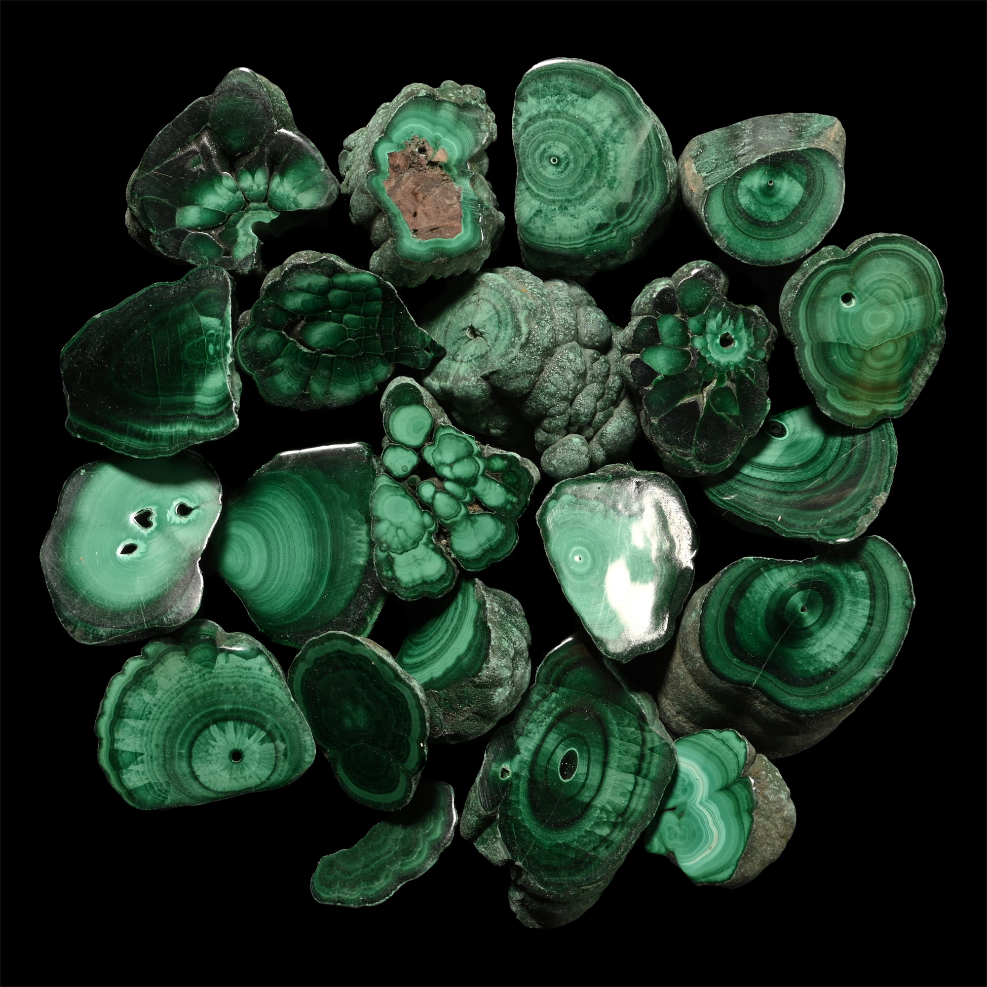 Cut and Polished Green Malachite Mineral Specimen Group [20]