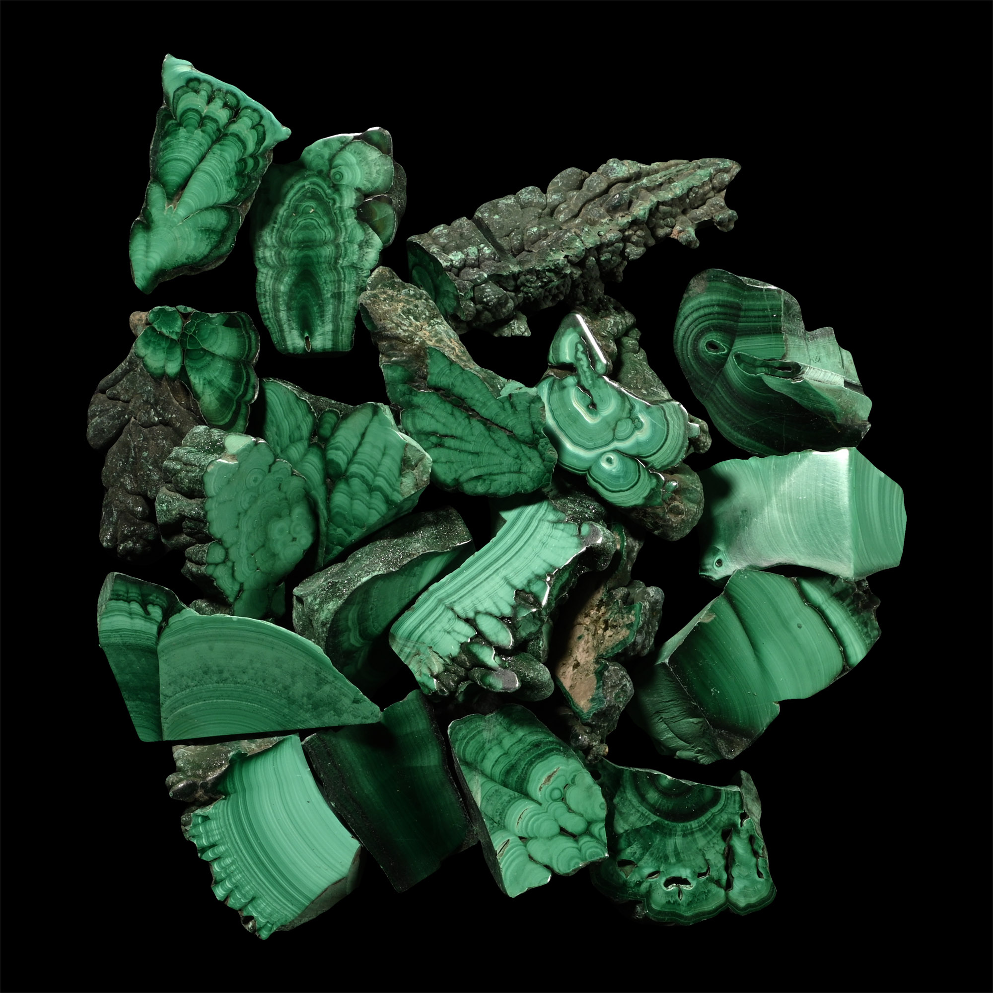 Cut and Polished Green Malachite Mineral Specimen Group [20]