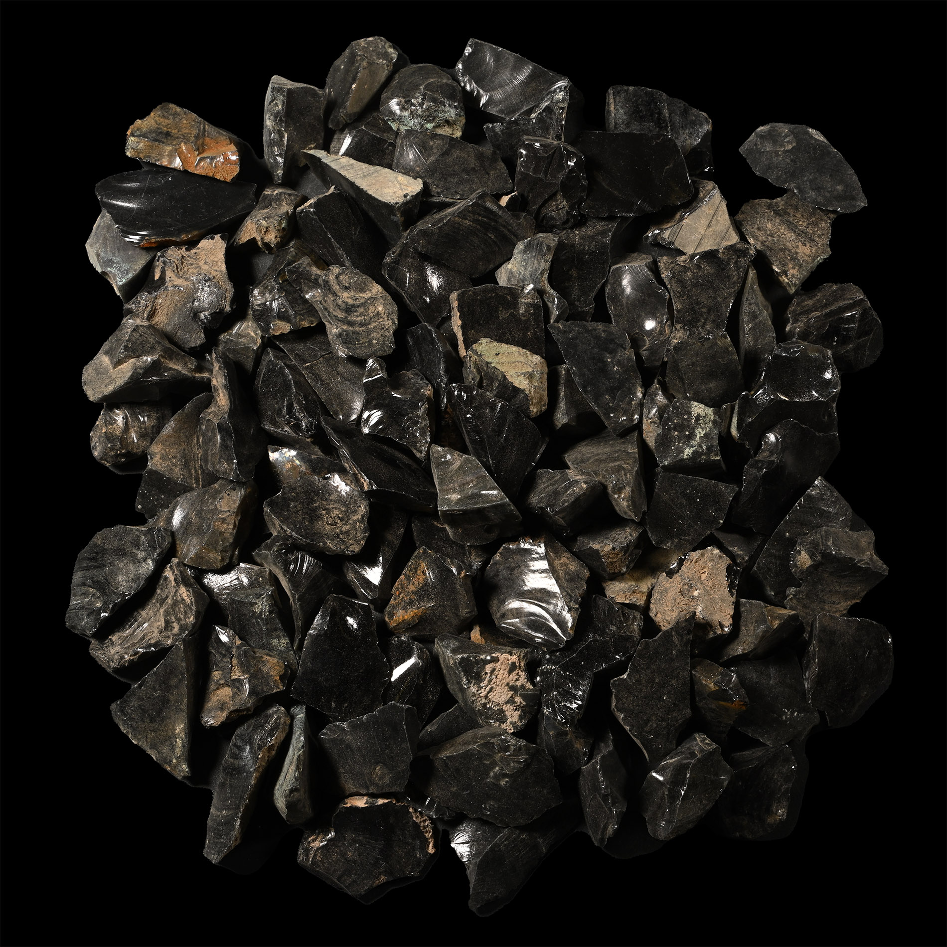 Black Obsidian Volcanic Glass Specimen Group [100]