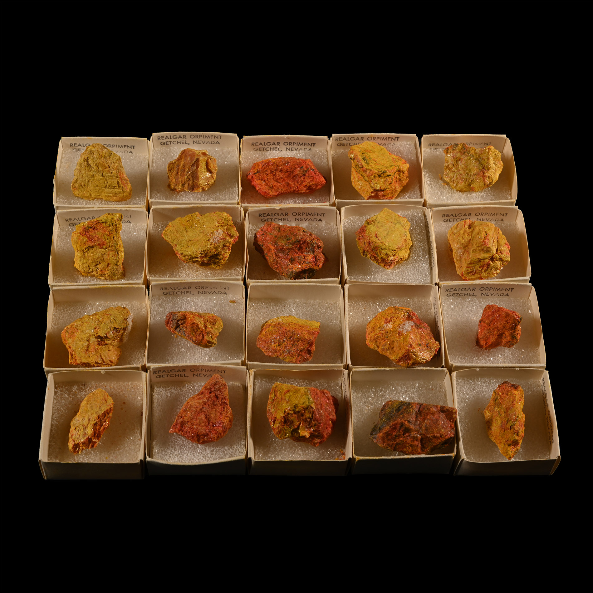Boxed Realgar Orpiment Mineral Specimen Group [20]