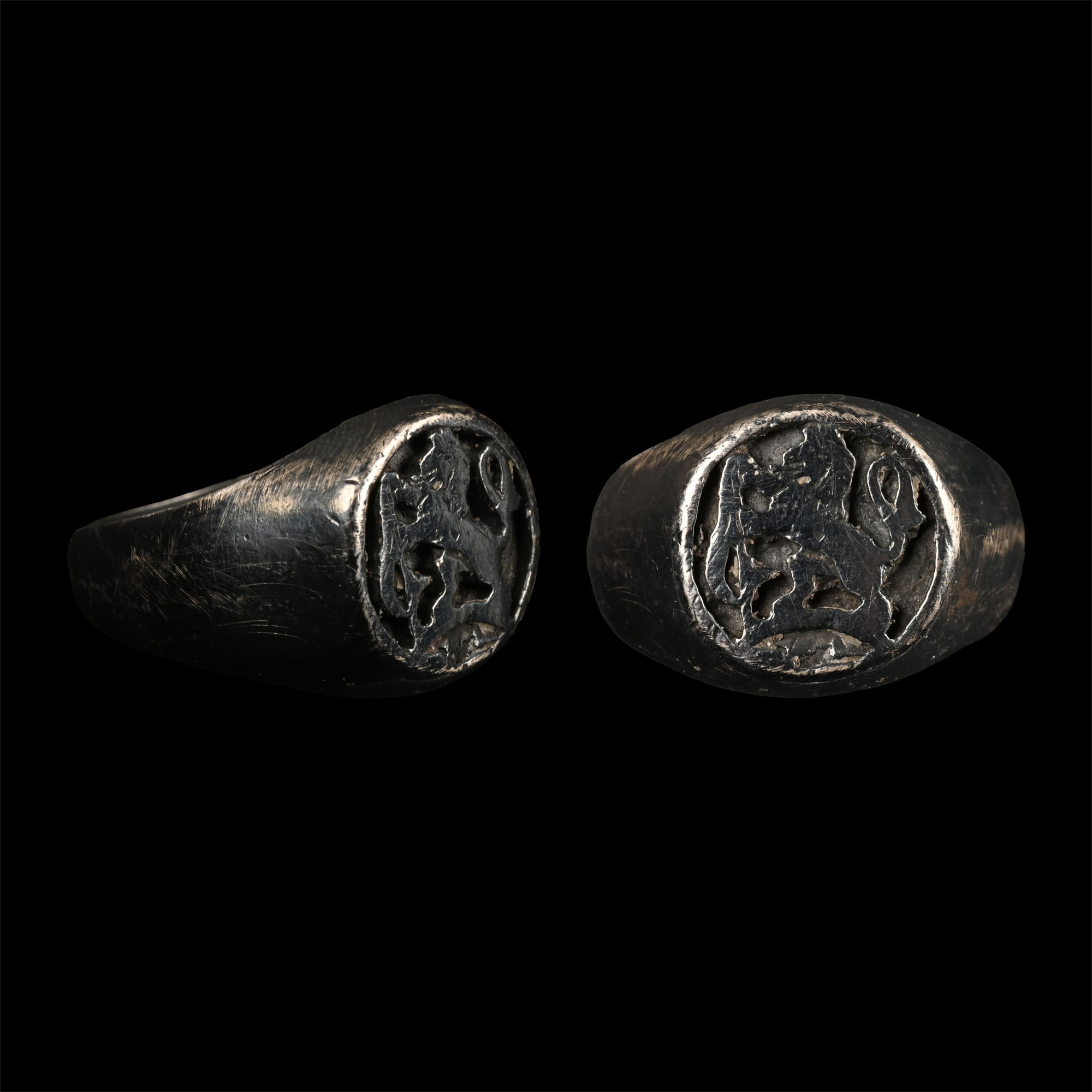 Silver Signet Ring with Rampant Lion