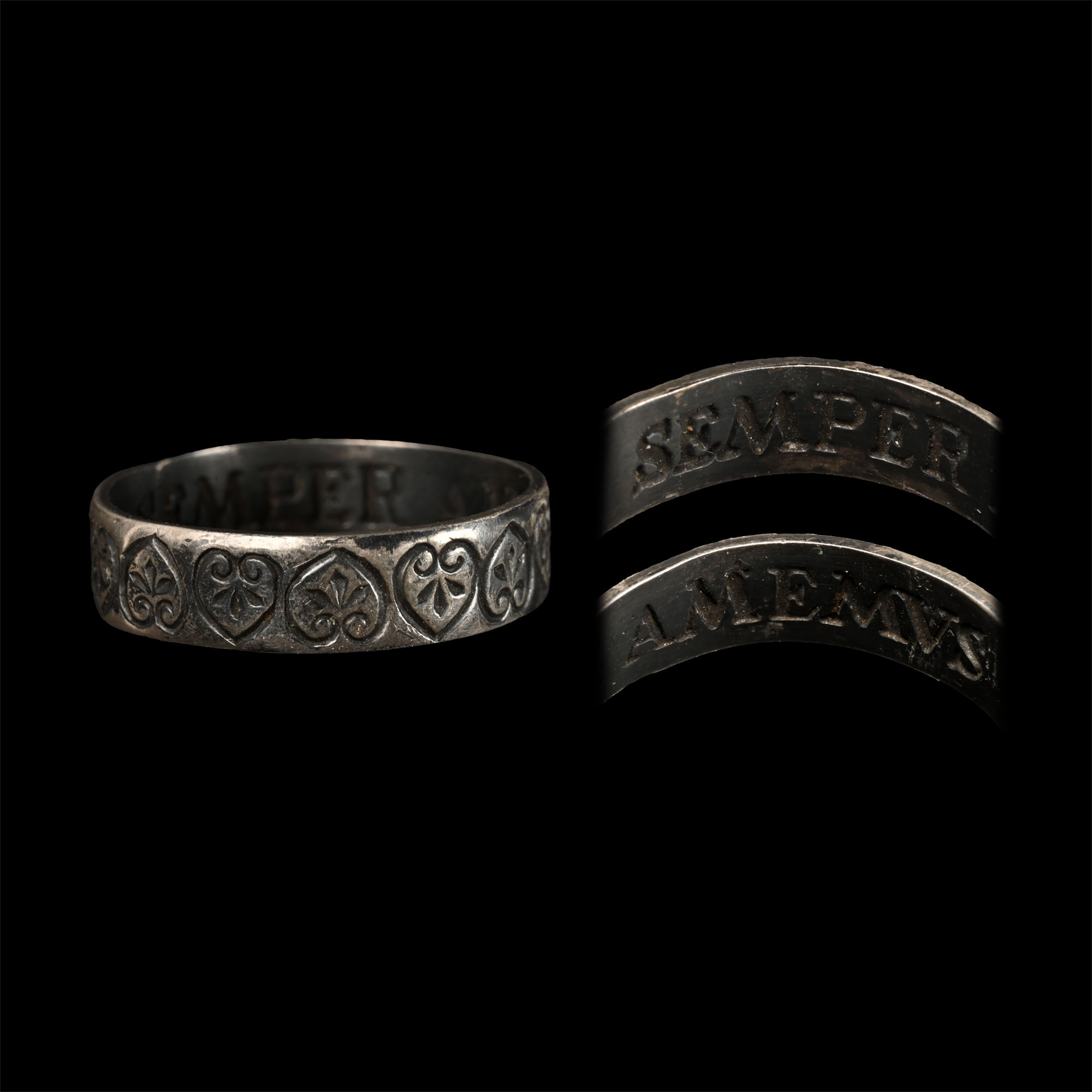 Georgian Silver 'Love Always' Posy Ring Decorated with Hearts