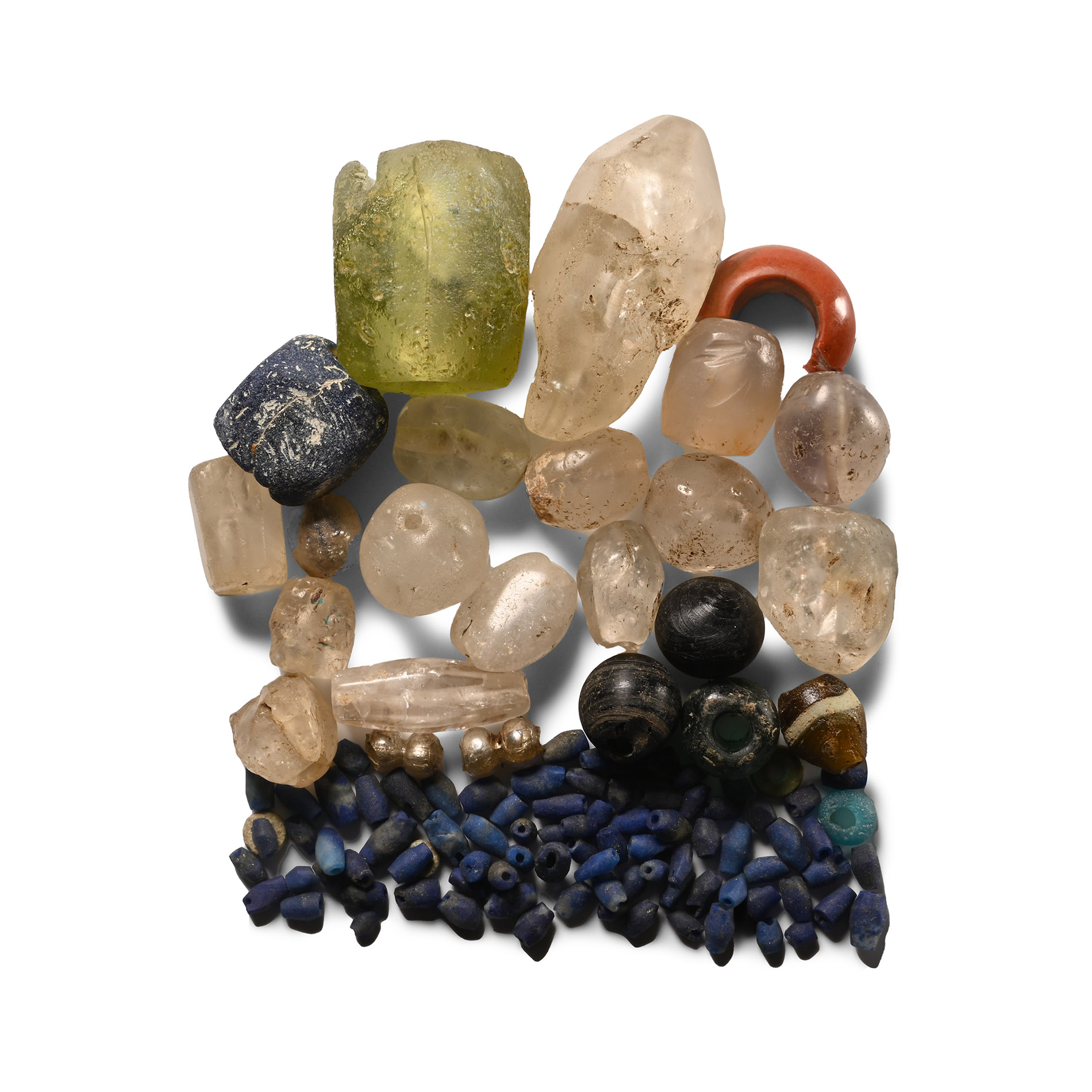 Roman Rock Crystal, Glass and Lapis Lazuli Bead Group