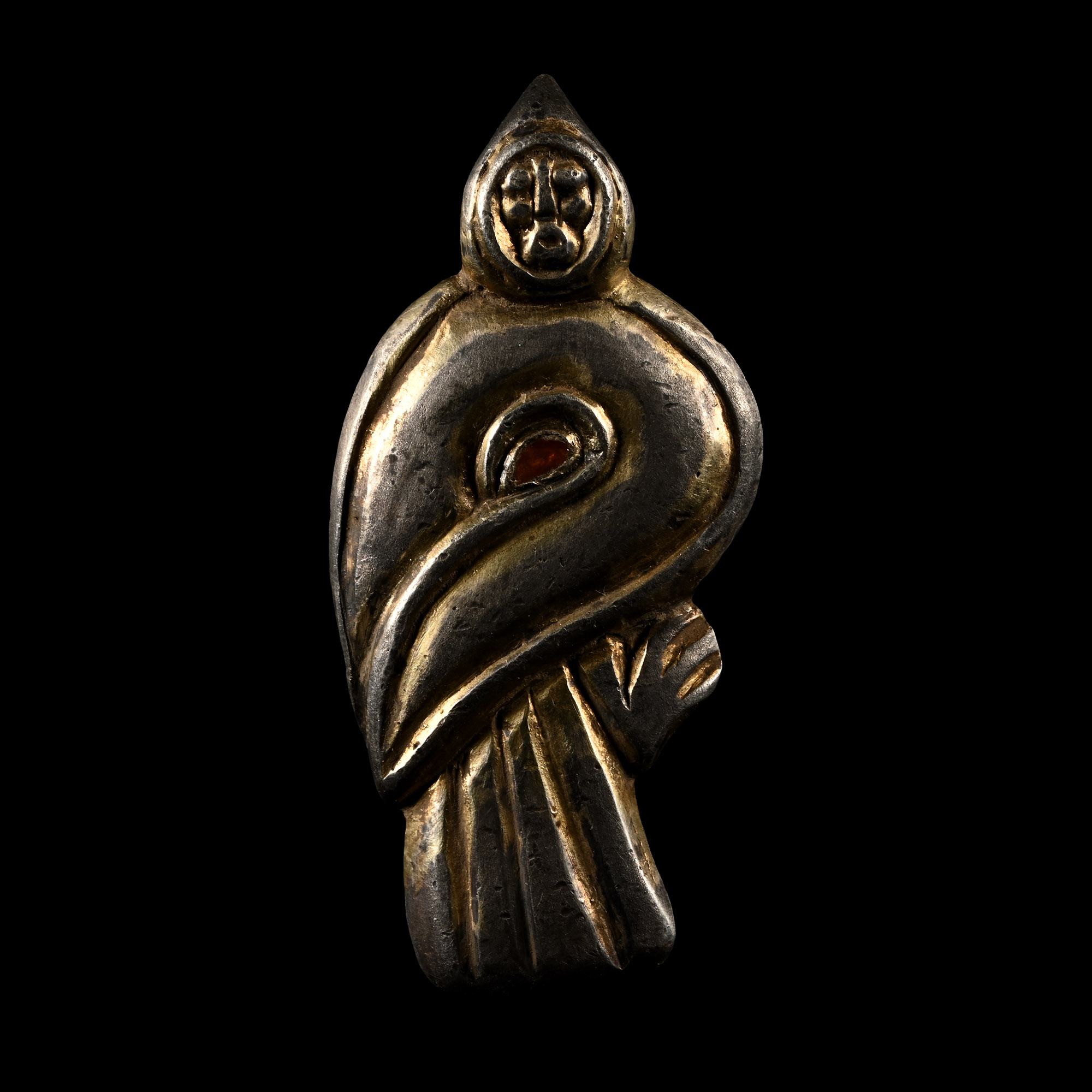 Pre-Viking Silver-Gilt Human-Headed Eagle Brooch
