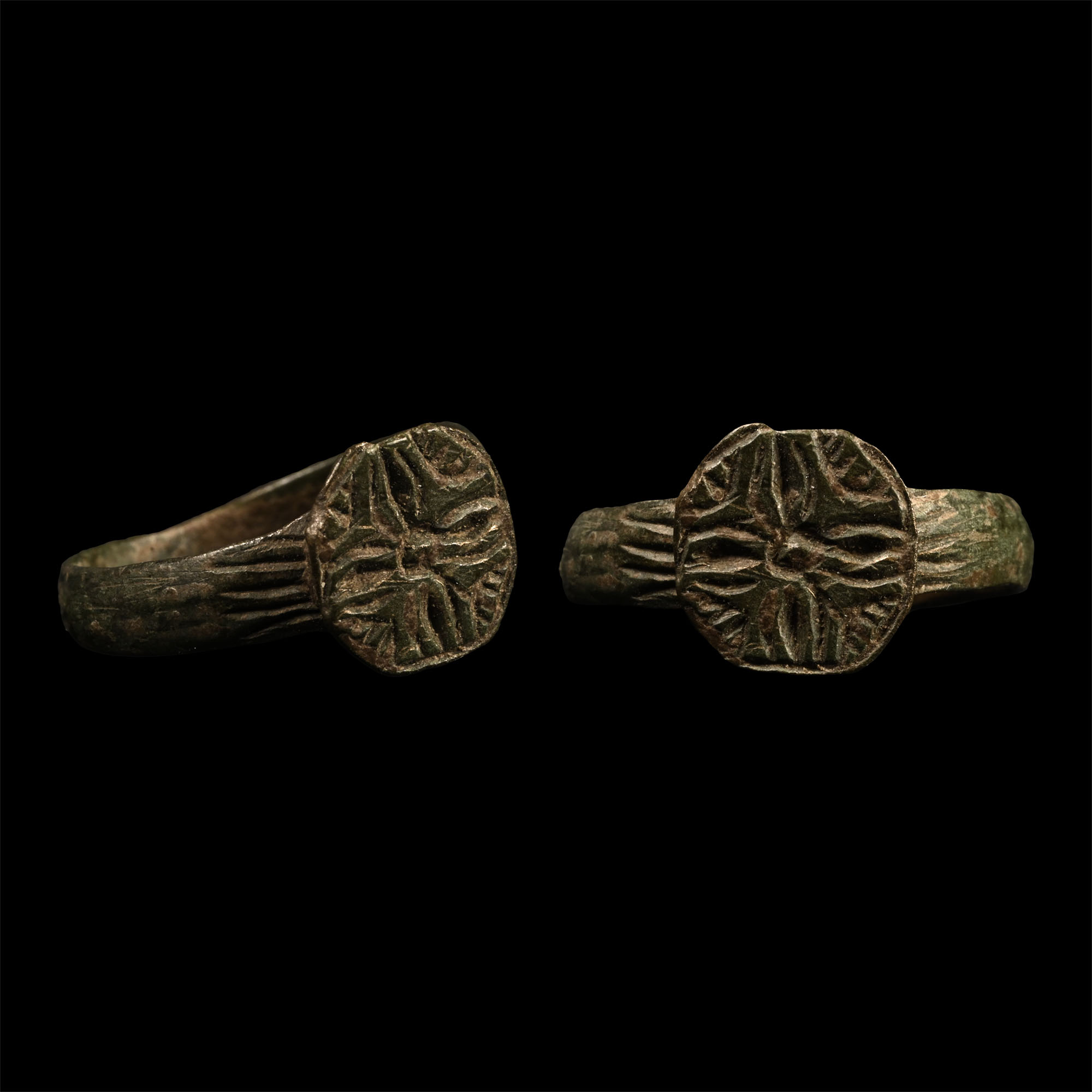 Medieval Bronze Ring with Cross Motif