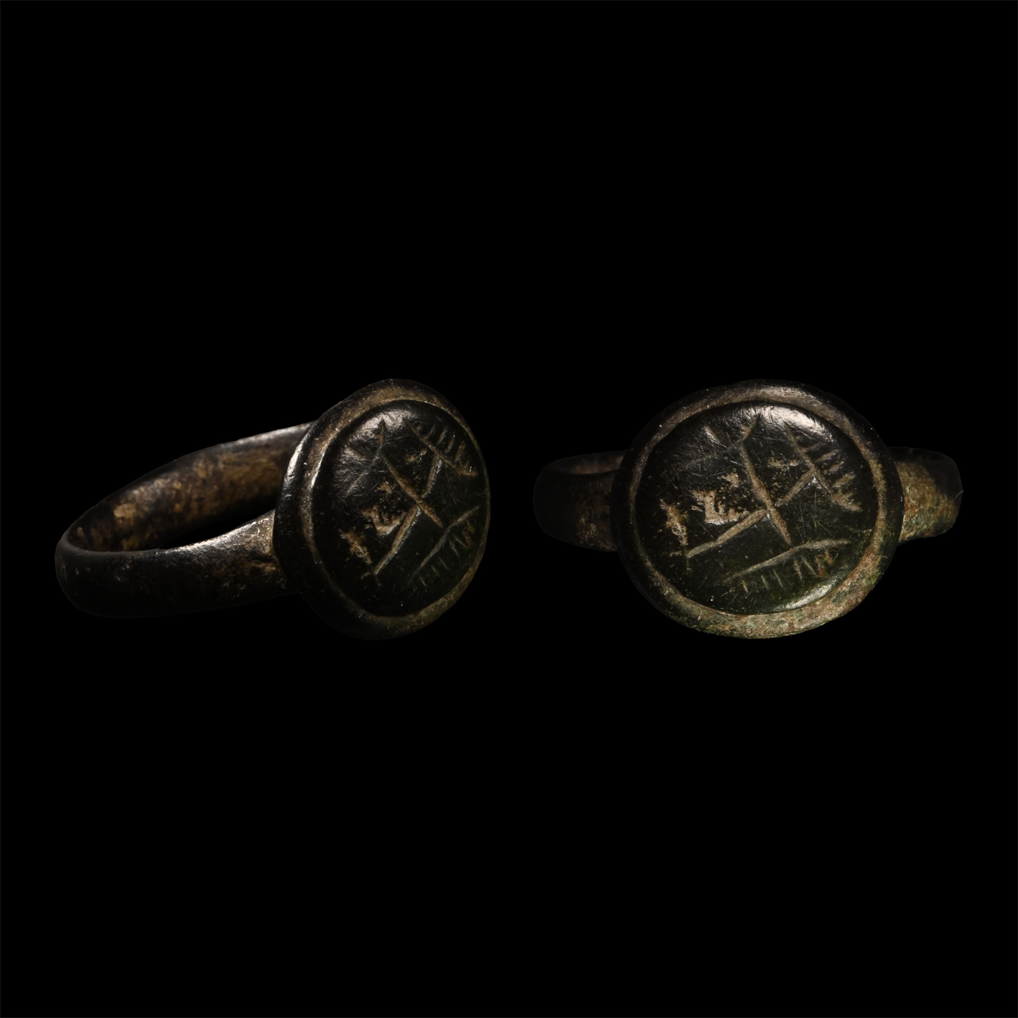 Medieval Bronze Ring with Cross Motif