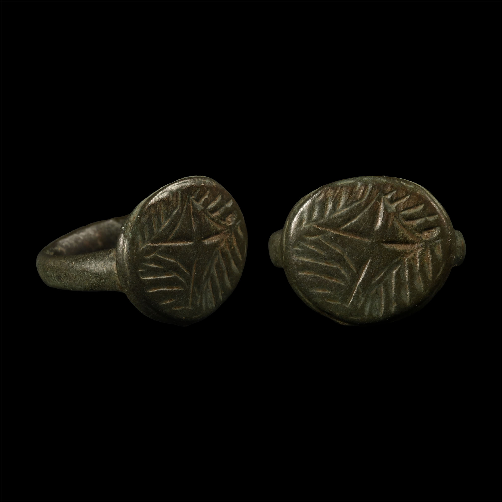 Medieval Bronze Ring with Cross within Lozenge Motif