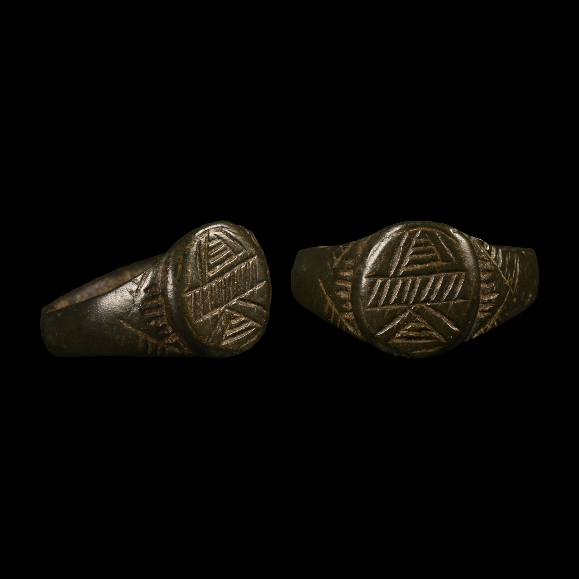Medieval Bronze Ring with Geometric Motif