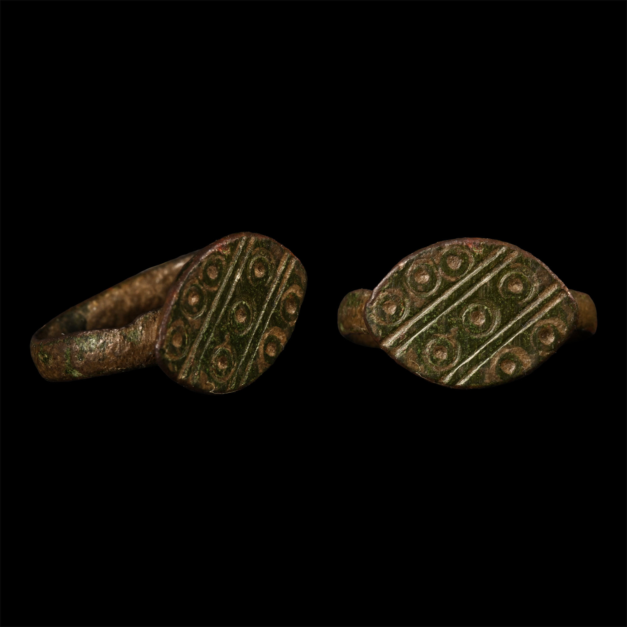 Medieval Bronze Ring with Ring-and-Dot Motifs