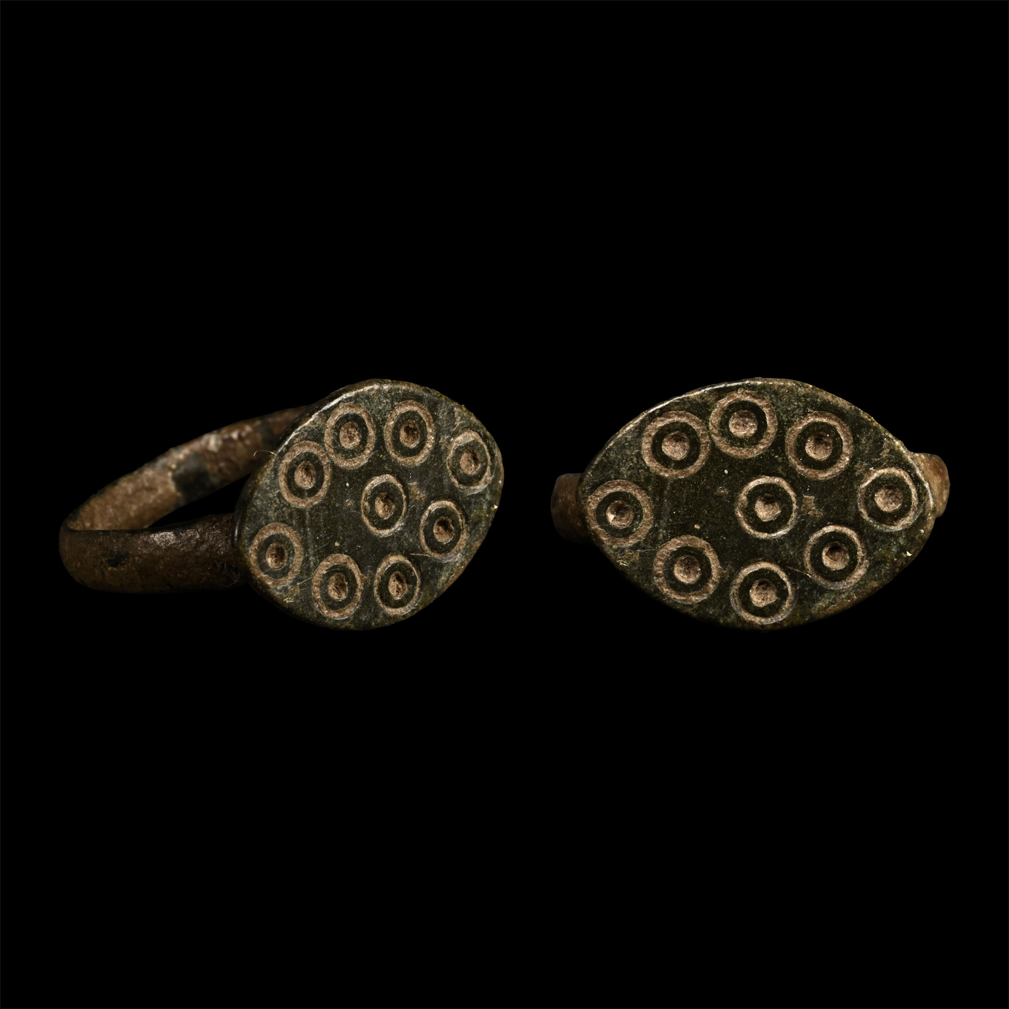 Medieval Bronze Ring with Ring-and-Dot Motifs