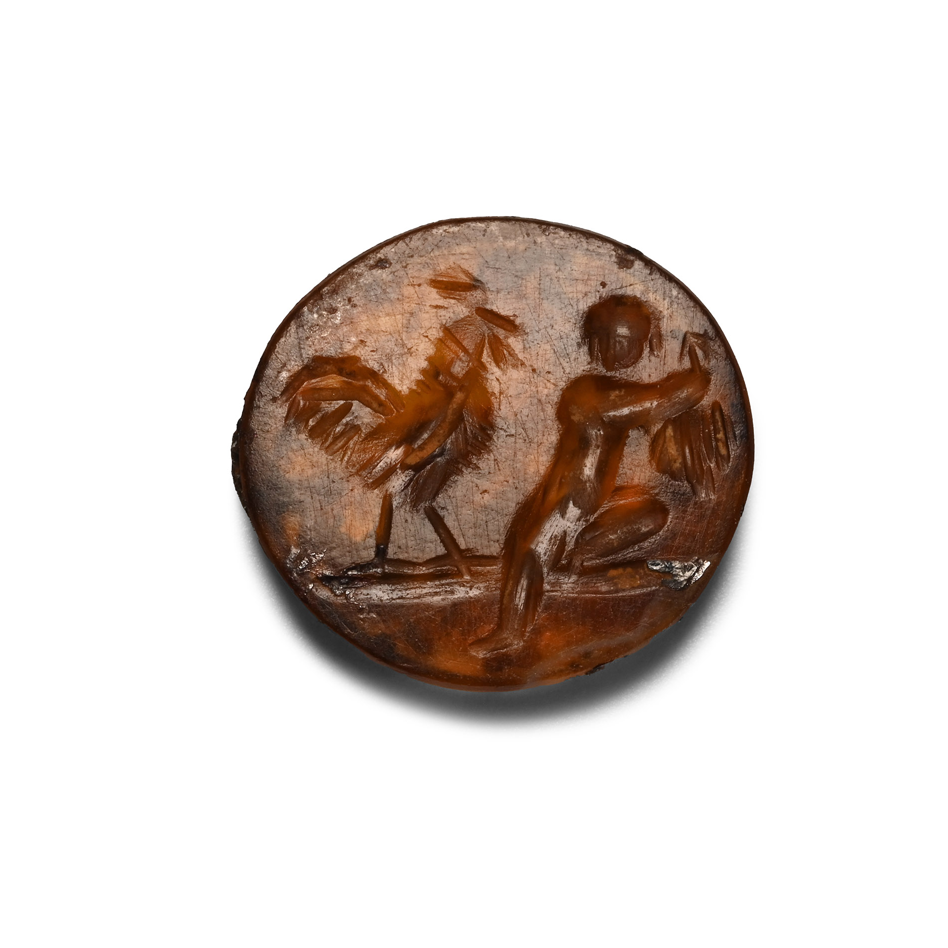 Roman Carnelian Gemstone with Cupid and Rooster