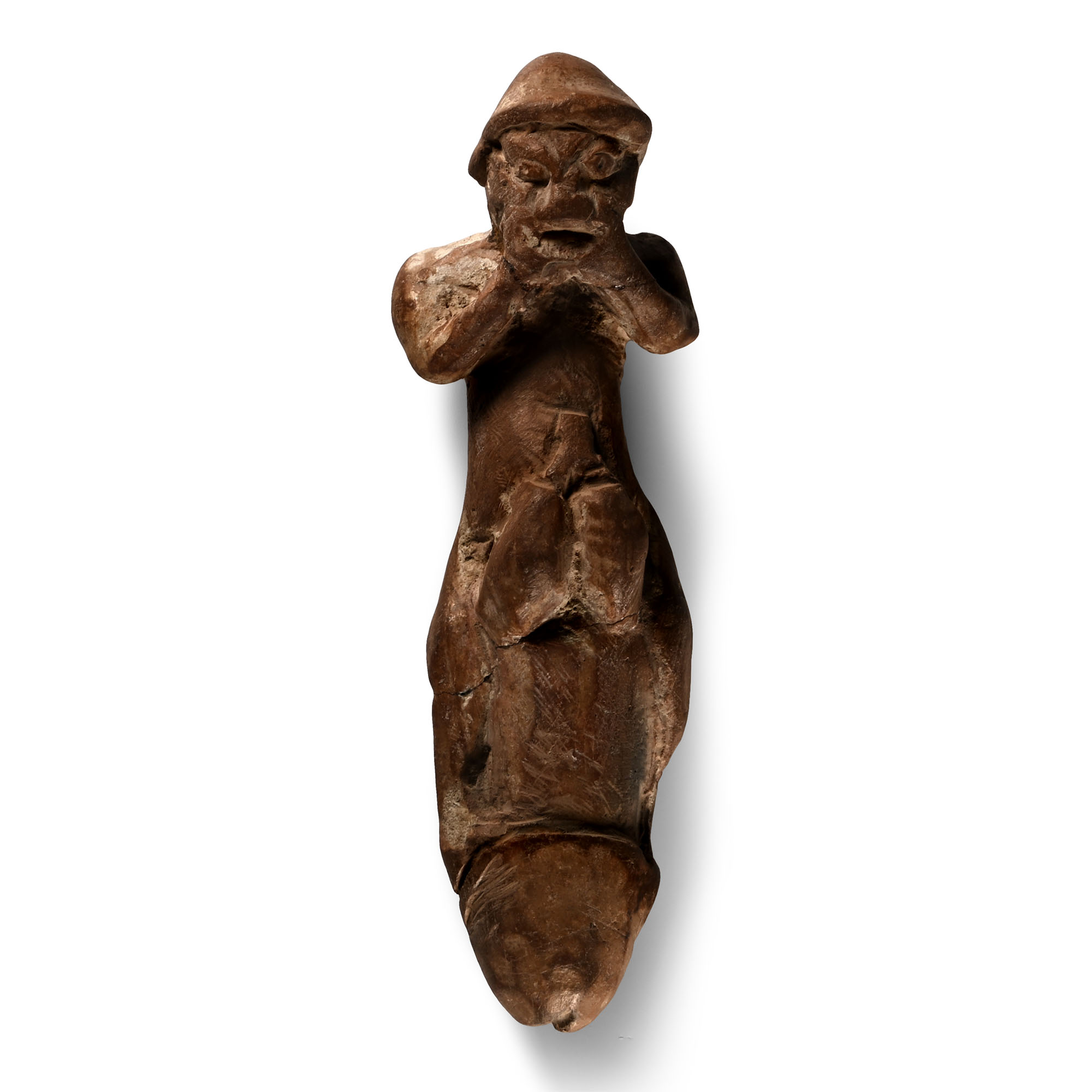 Egyptian Terracotta Ithyphallic Figurine of an Actor with Mask