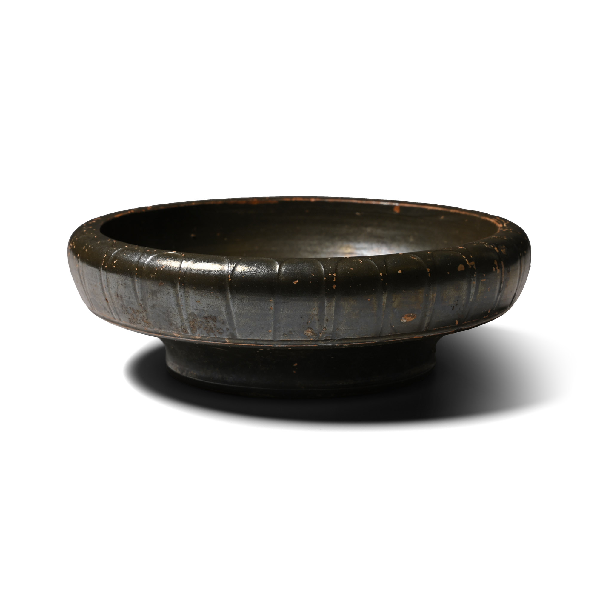 Greek Black-Glazed Terracotta Bowl with Stamped Decoration