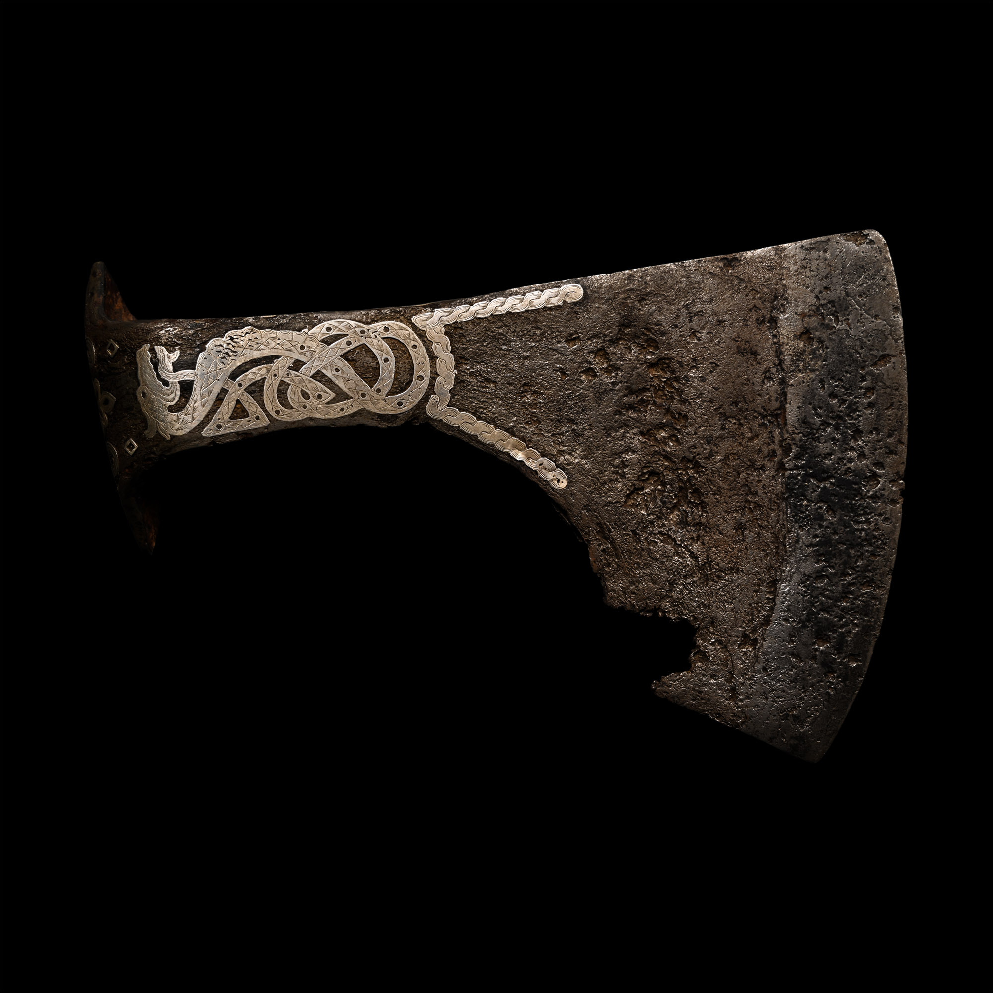 Viking Battle Axe Head with Silver Inlays