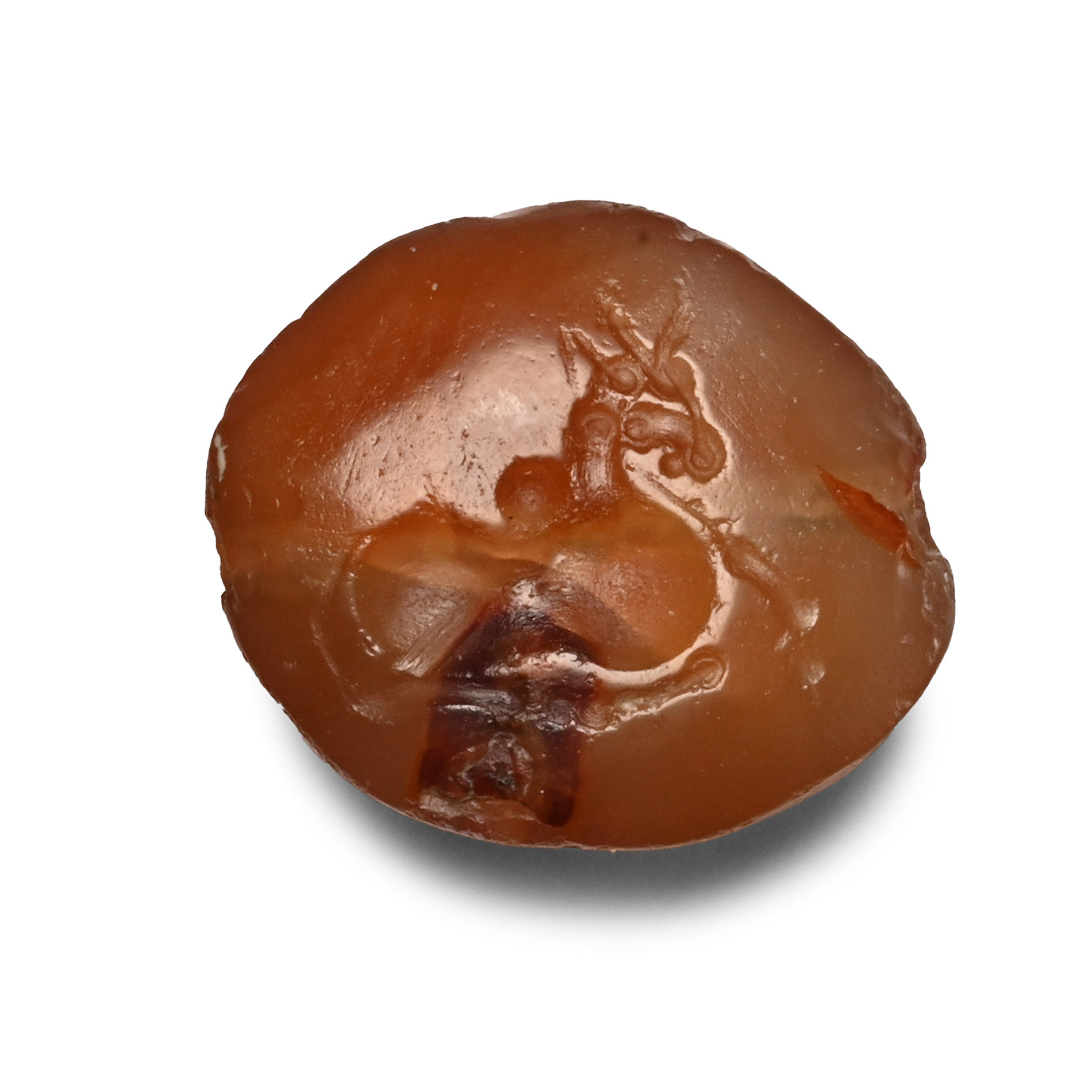 Graeco-Persian Agate Scaraboid with Recumbent Zebu