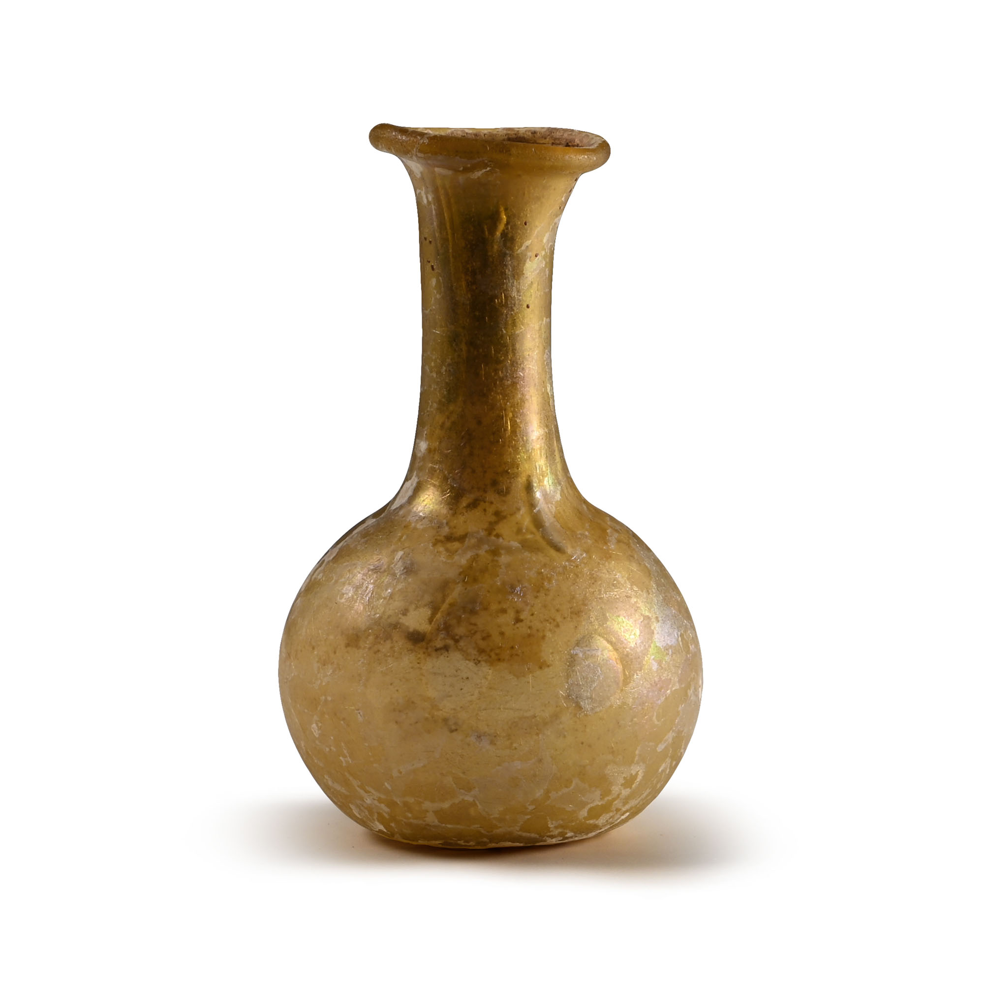 Roman Yellow Glass Bottle with Iridescence