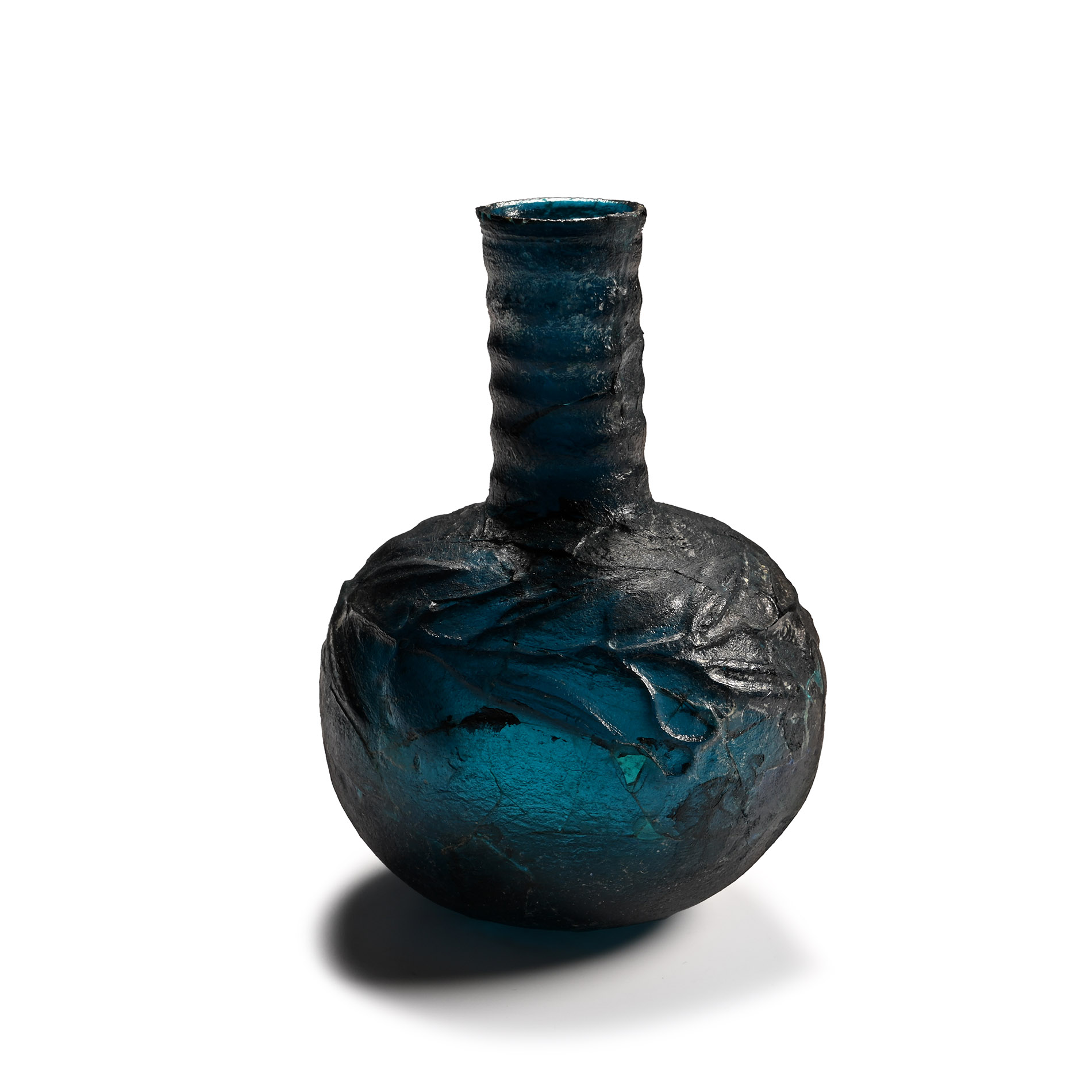 Roman Deep Blue Bottle with Relief Decoration
