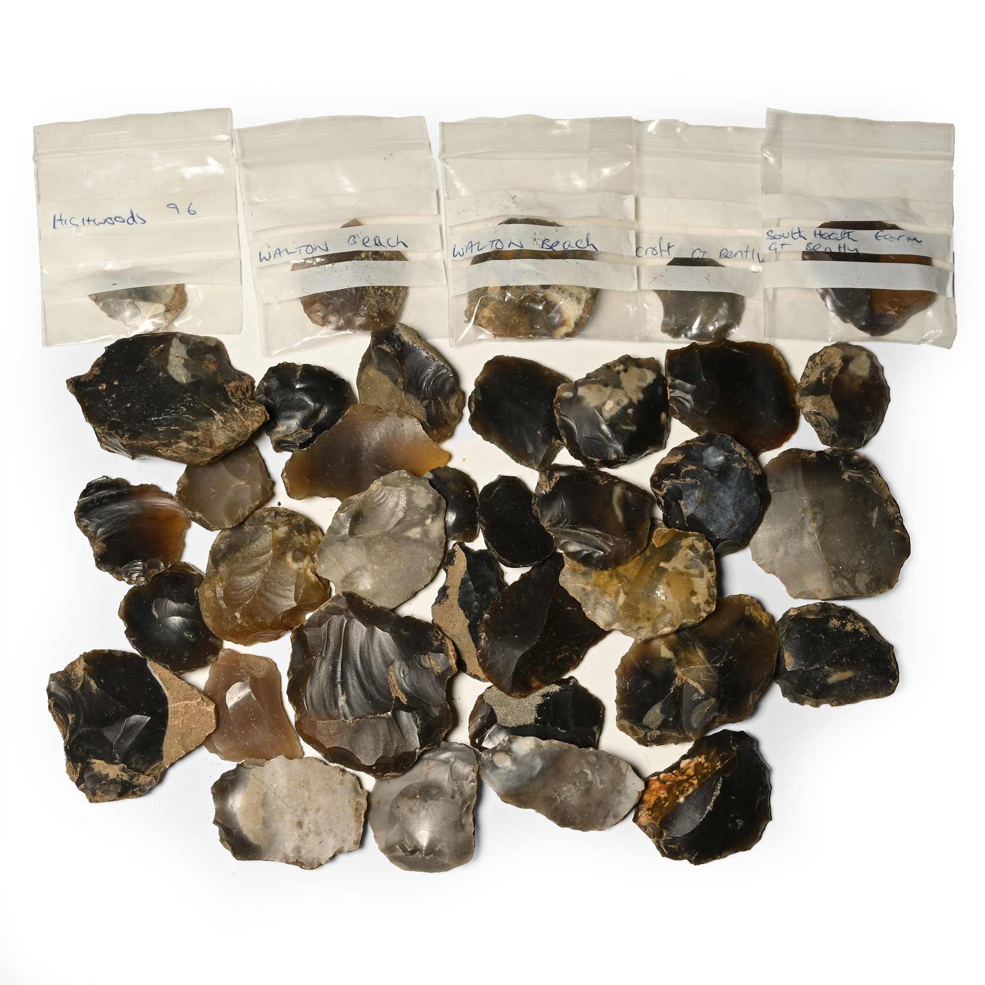 Stone Age British Worked Flint Scraper Tool Group