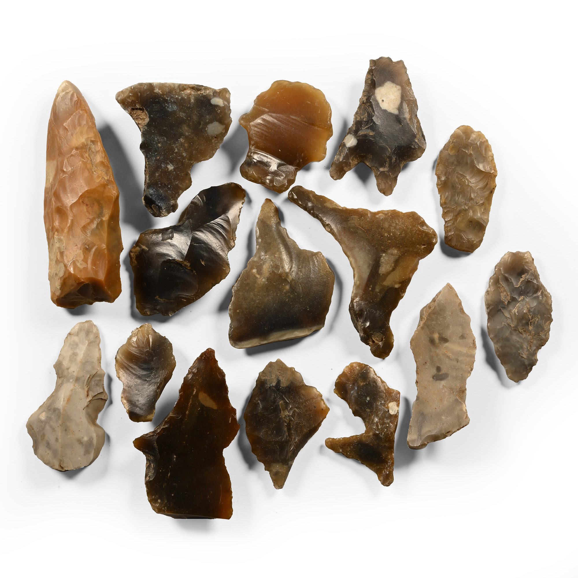 Stone Age British Worked Flint Arrowhead and Boring Tool Group
