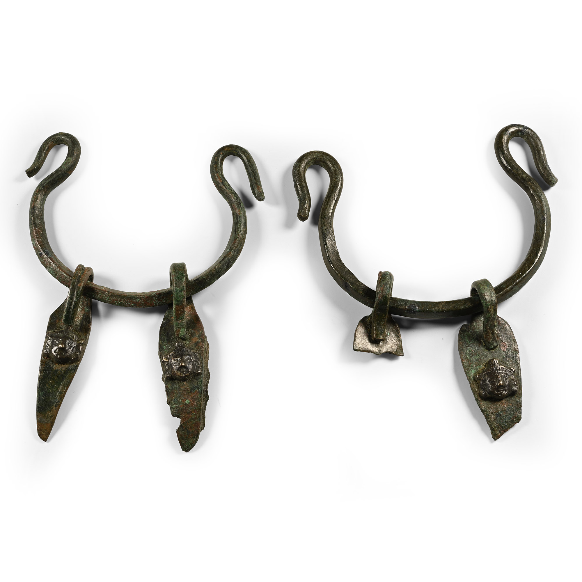 Romano-British 'Silchester' Bronze Figural Vessel Handle Pair