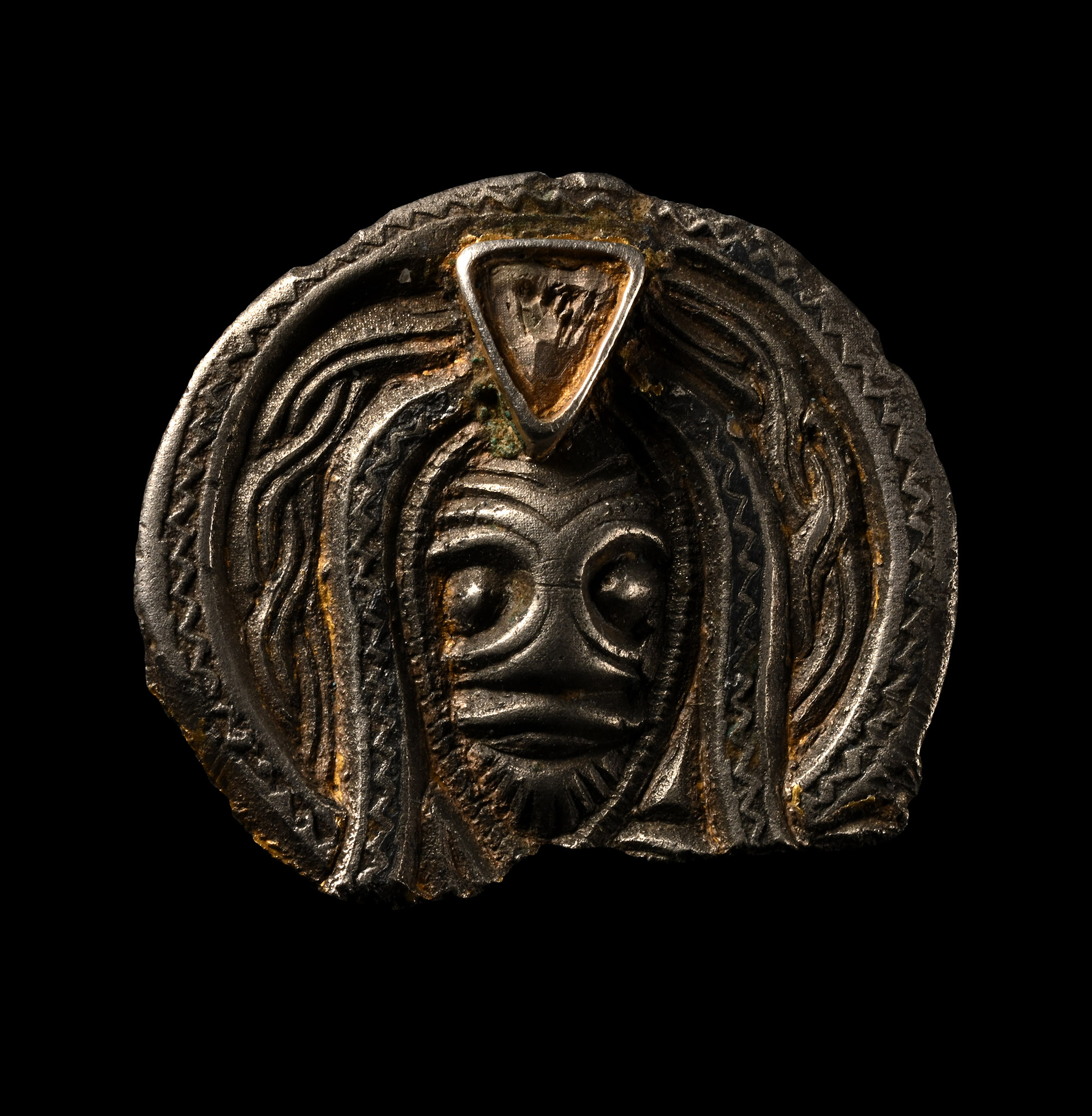 Scandinavian Viking Silver Mount with Bearded Mask