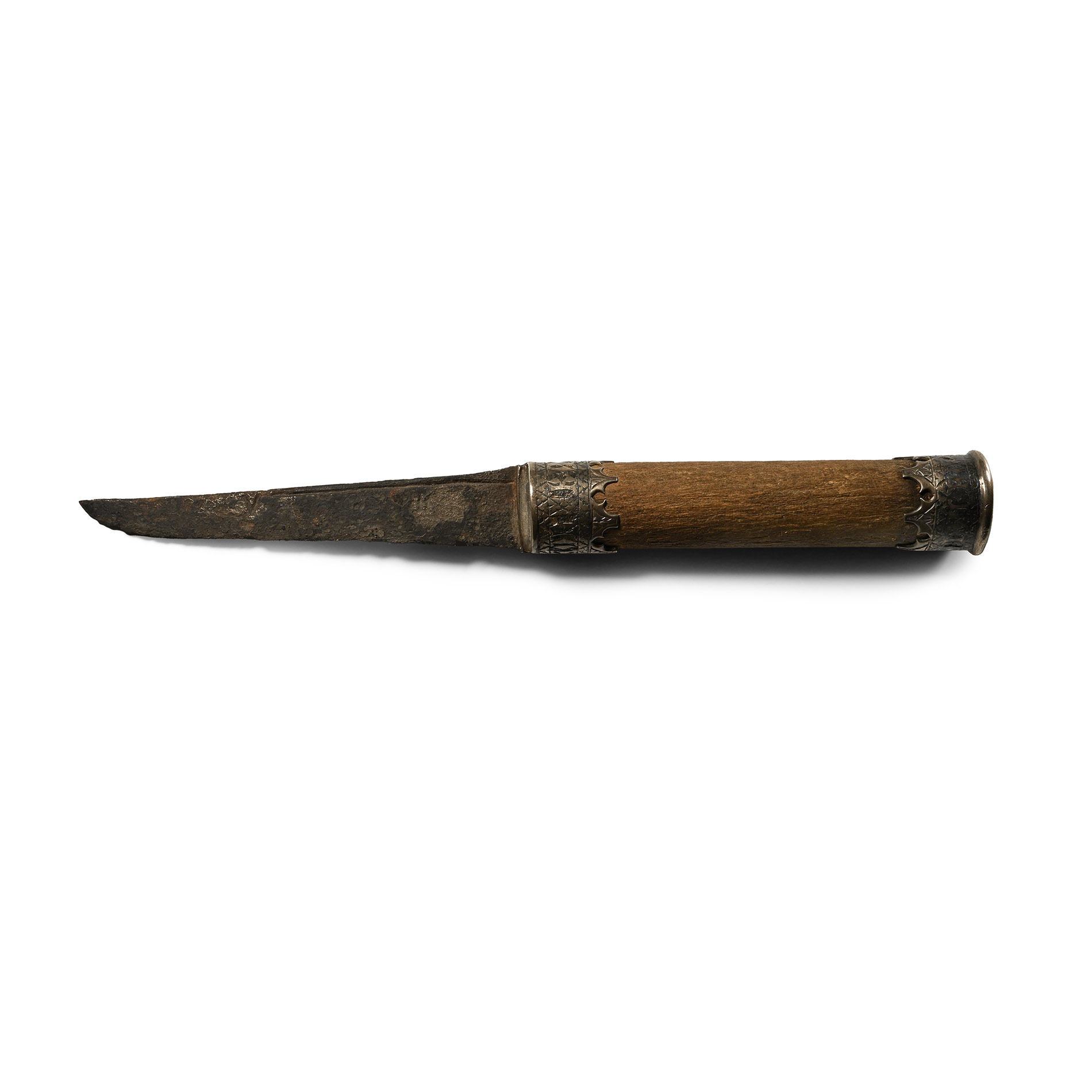Medieval Iron Knife with Inscribed Silver Fittings