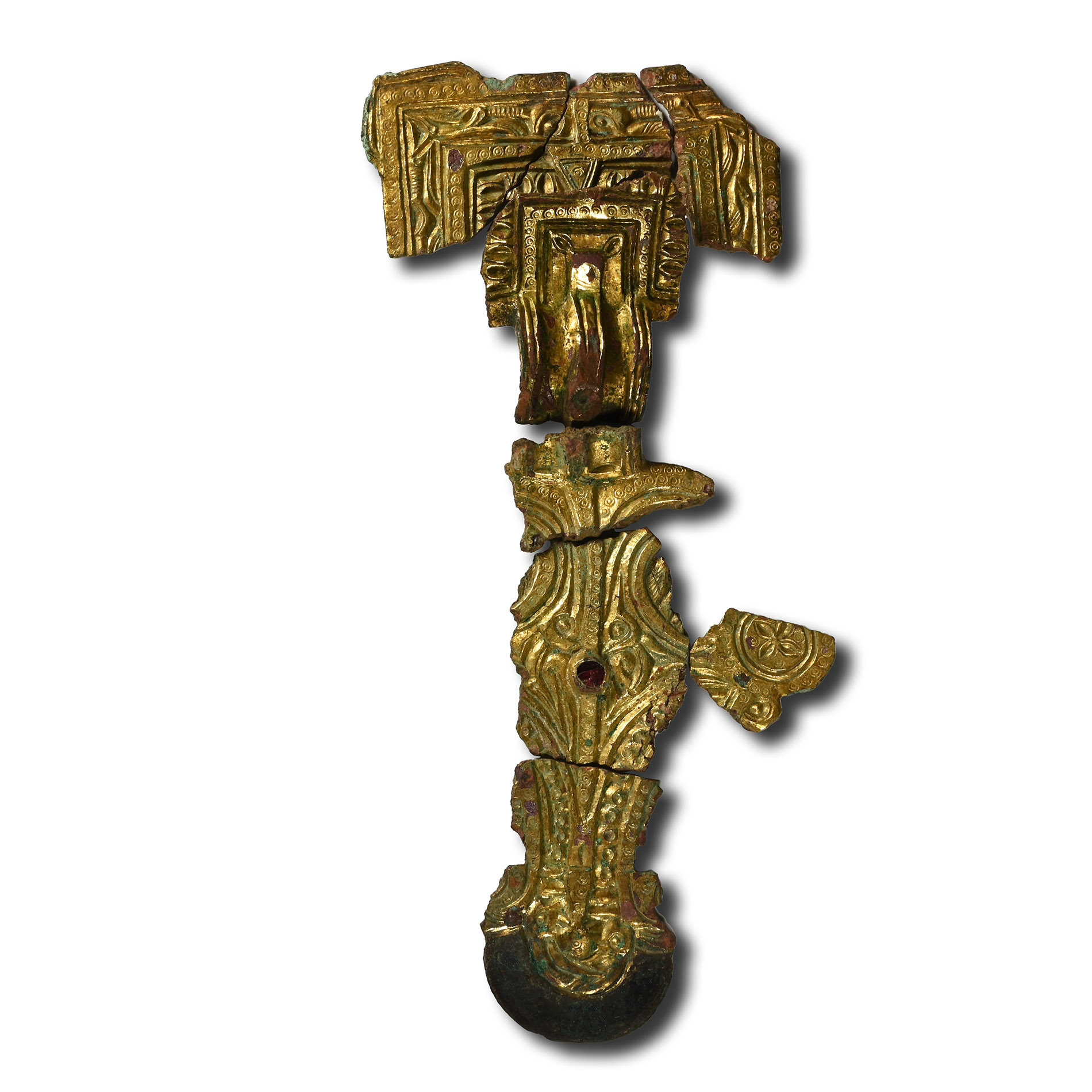 Anglo-Saxon Gilt Bronze Garnet Jewelled Great Square-Headed Brooch