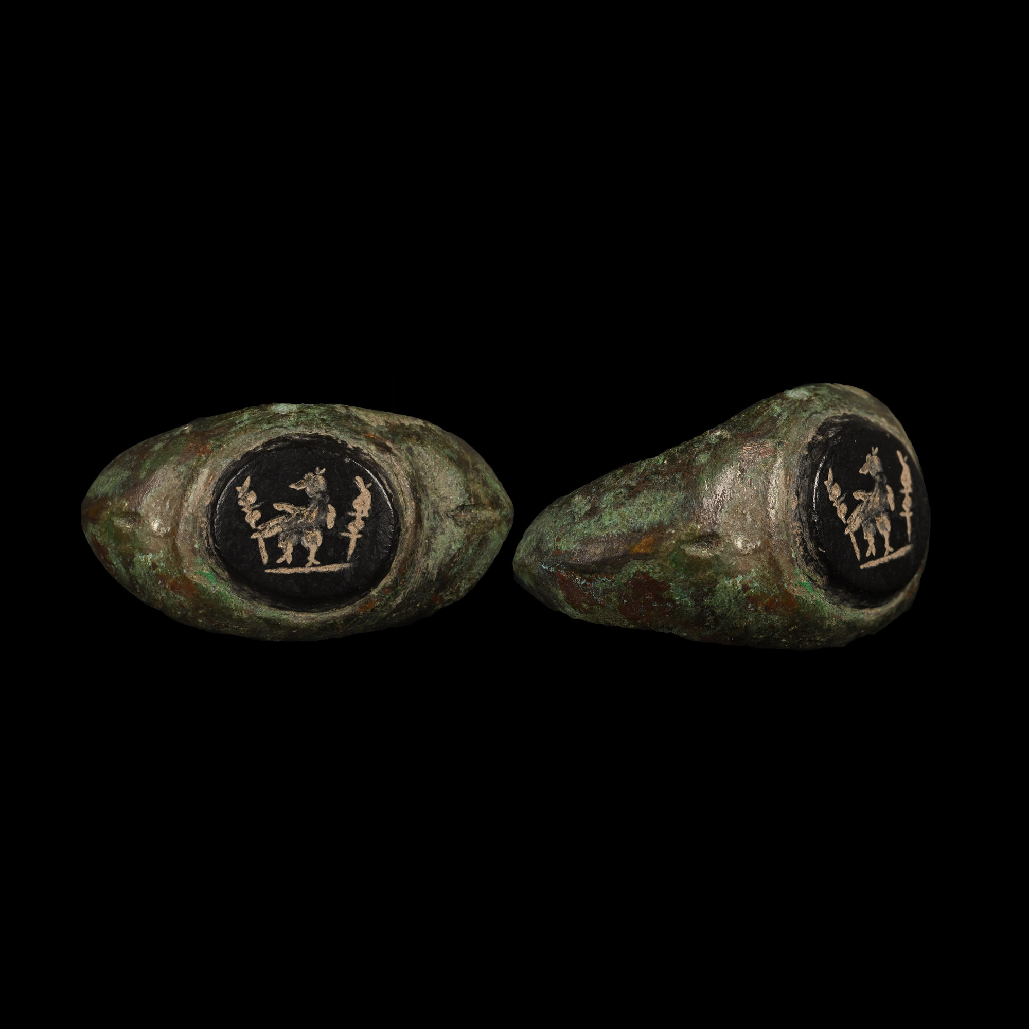 Romano-British Bronze Military Ring with Eagle and Standards Gem