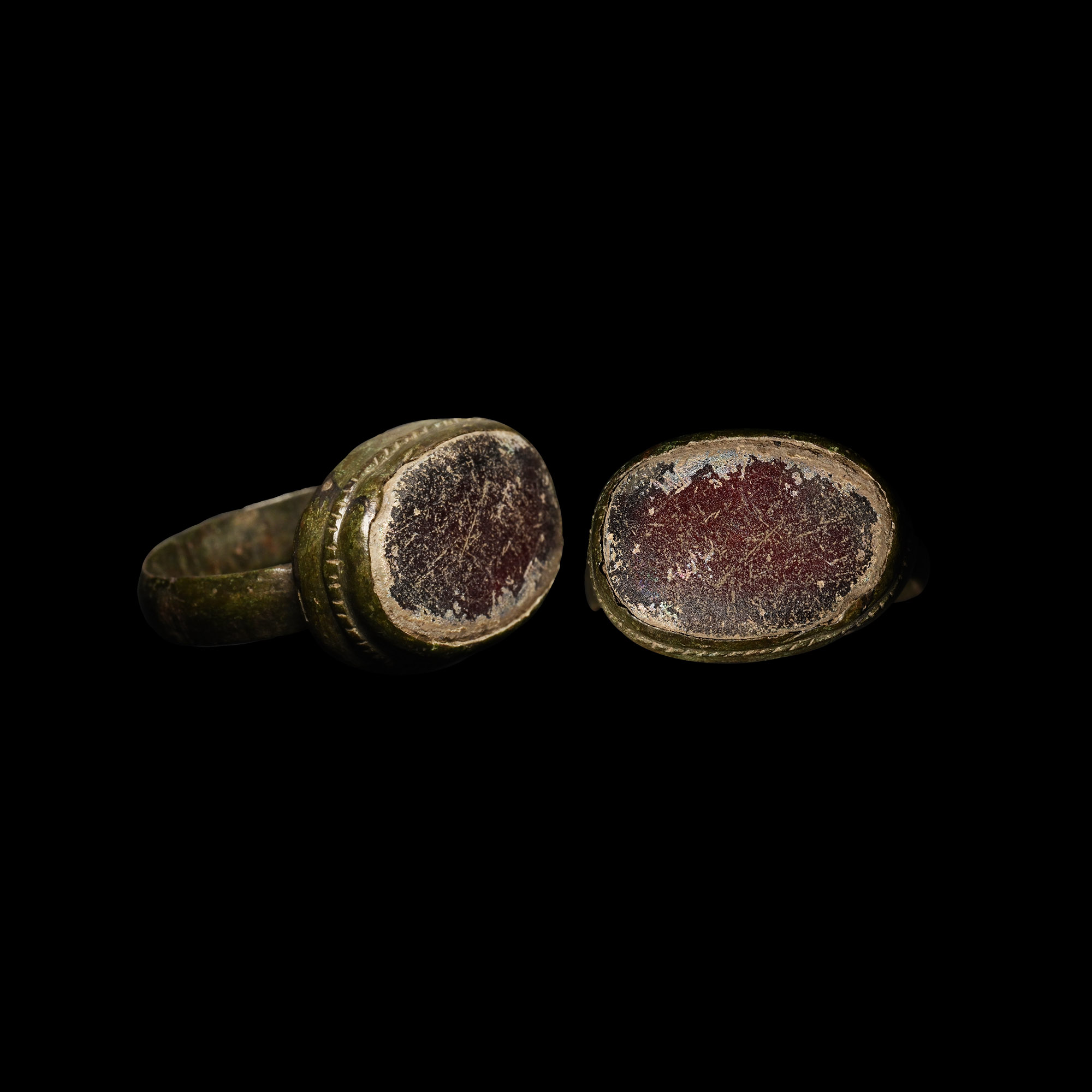 Byzantine Bronze Ring with Marbled Red Glass Cabochon