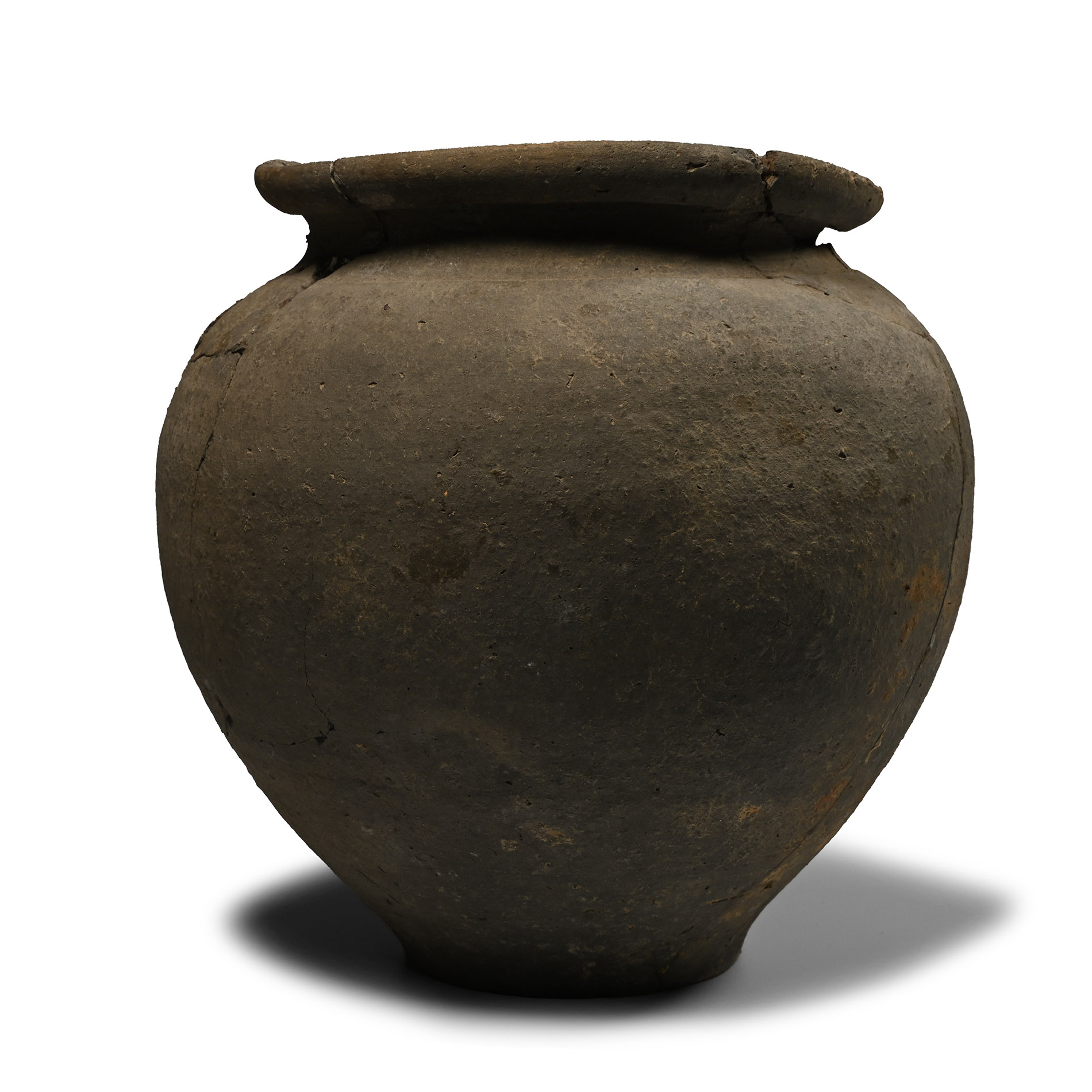 Romano-British Greyware Funerary Urn with Remains from Nene Valley