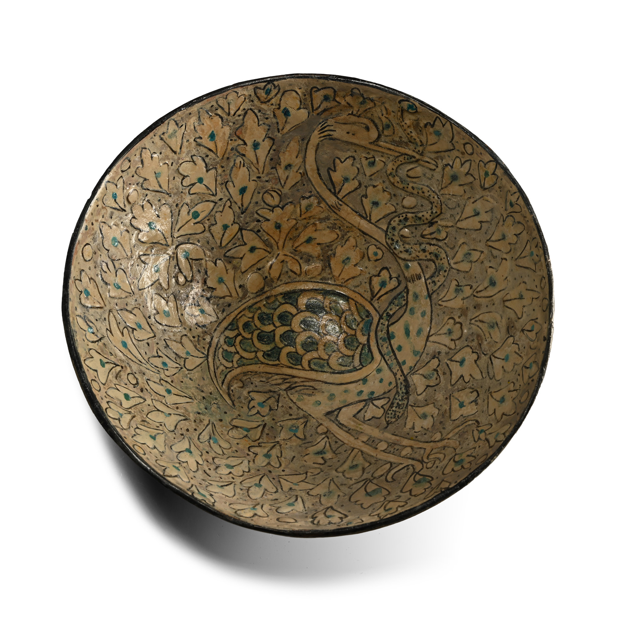 Western Asiatic Ceramic Bowl Depicting a Bird with Inscription