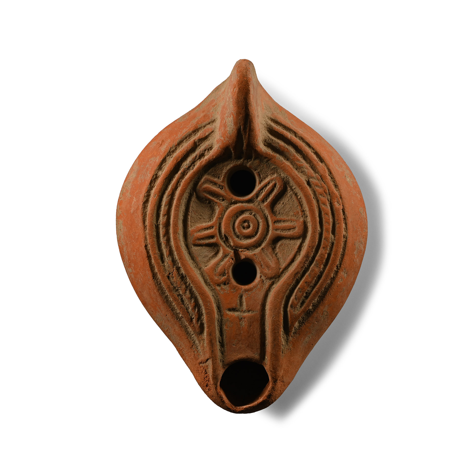 Roman Redware Oil Lamp with Christian Symbols
