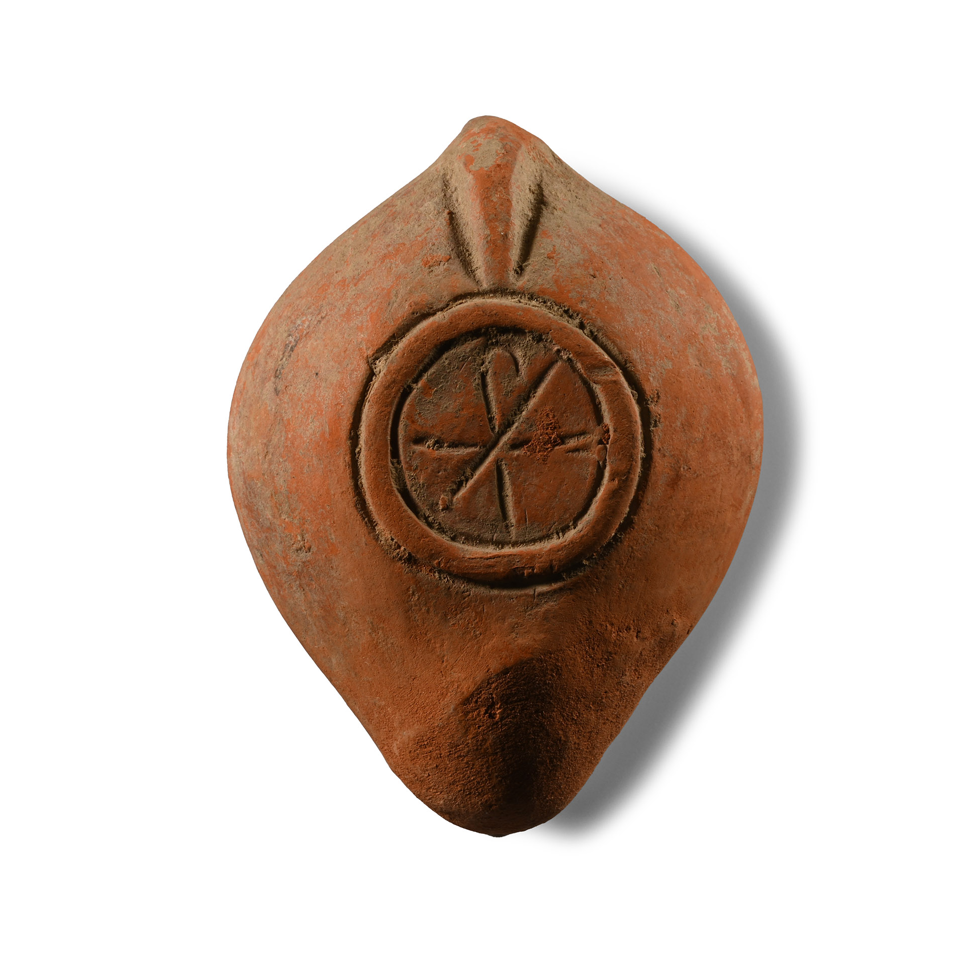 Roman Redware Oil Lamp with Christian Symbols