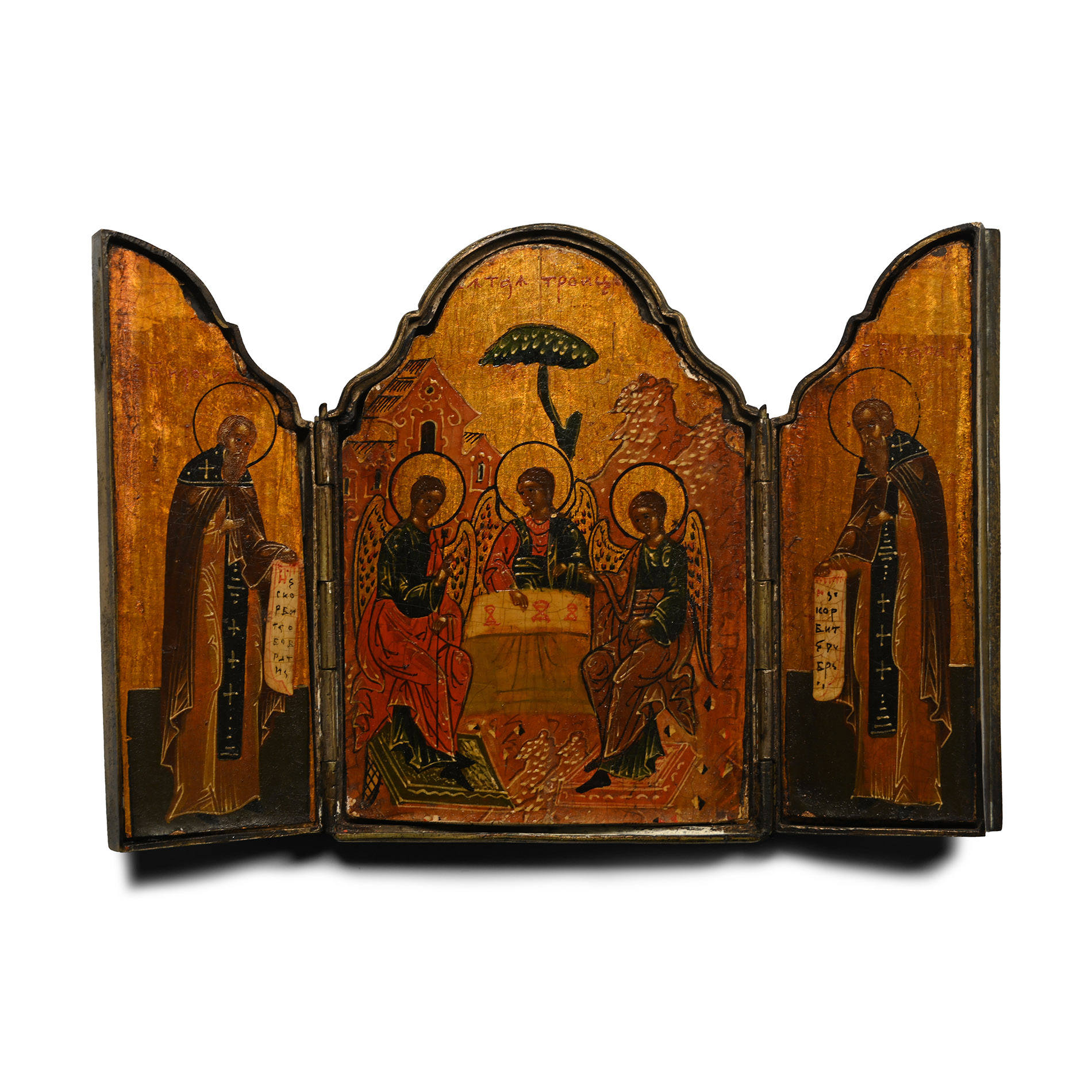 Russian Travelling Triptych Icon with Silver Mounts