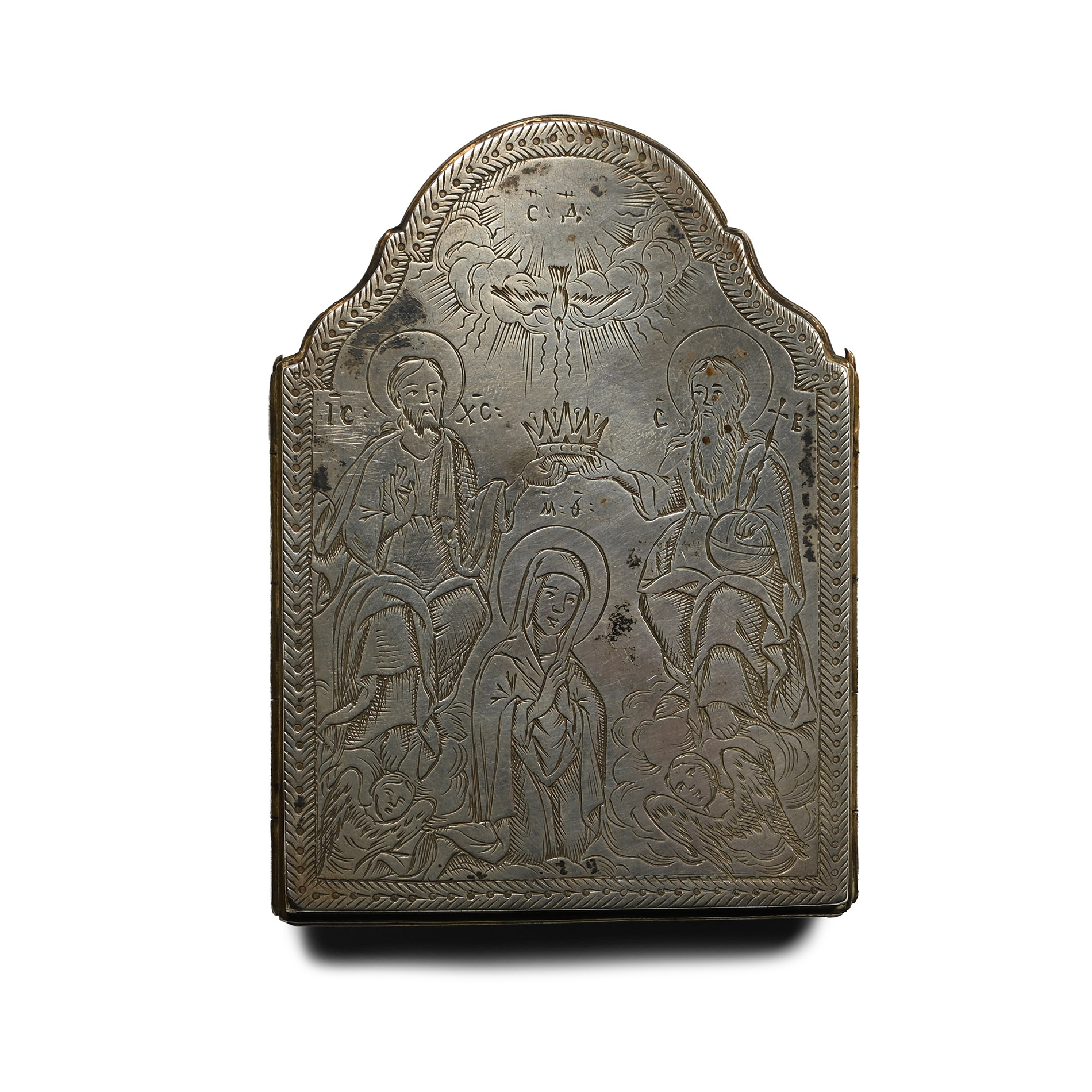 Russian Travelling Triptych Icon with Silver Mounts