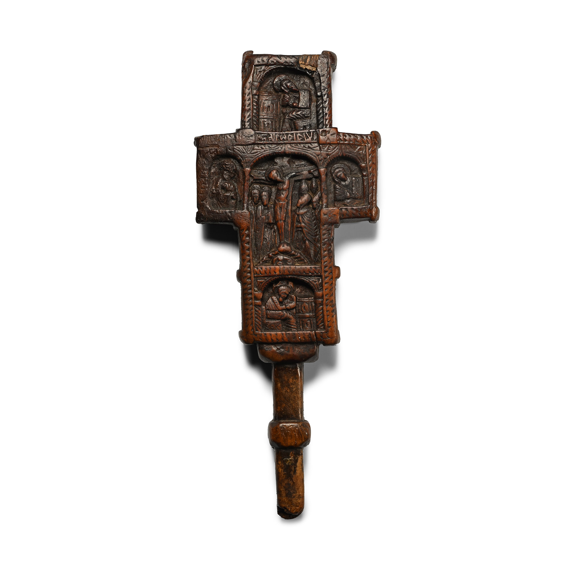 Mount Athos Wooden Cross with the Crucifixion and the Baptism