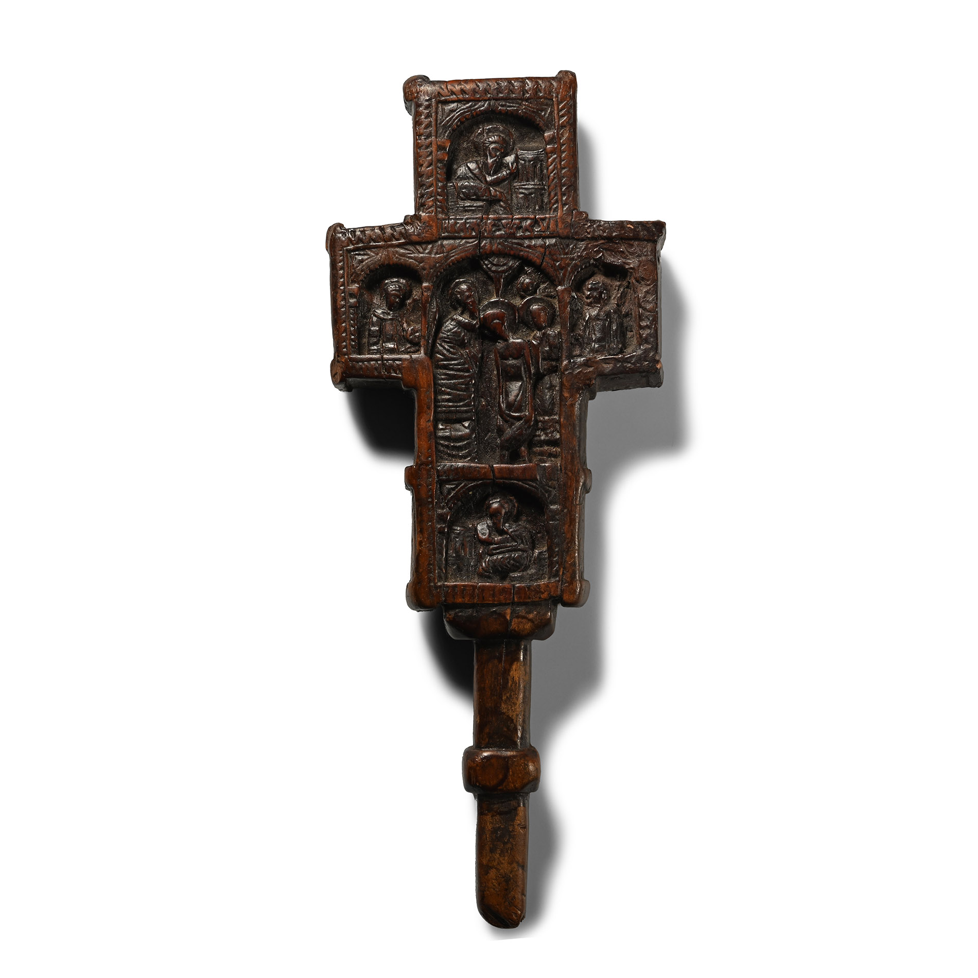 Mount Athos Wooden Cross with the Crucifixion and the Baptism