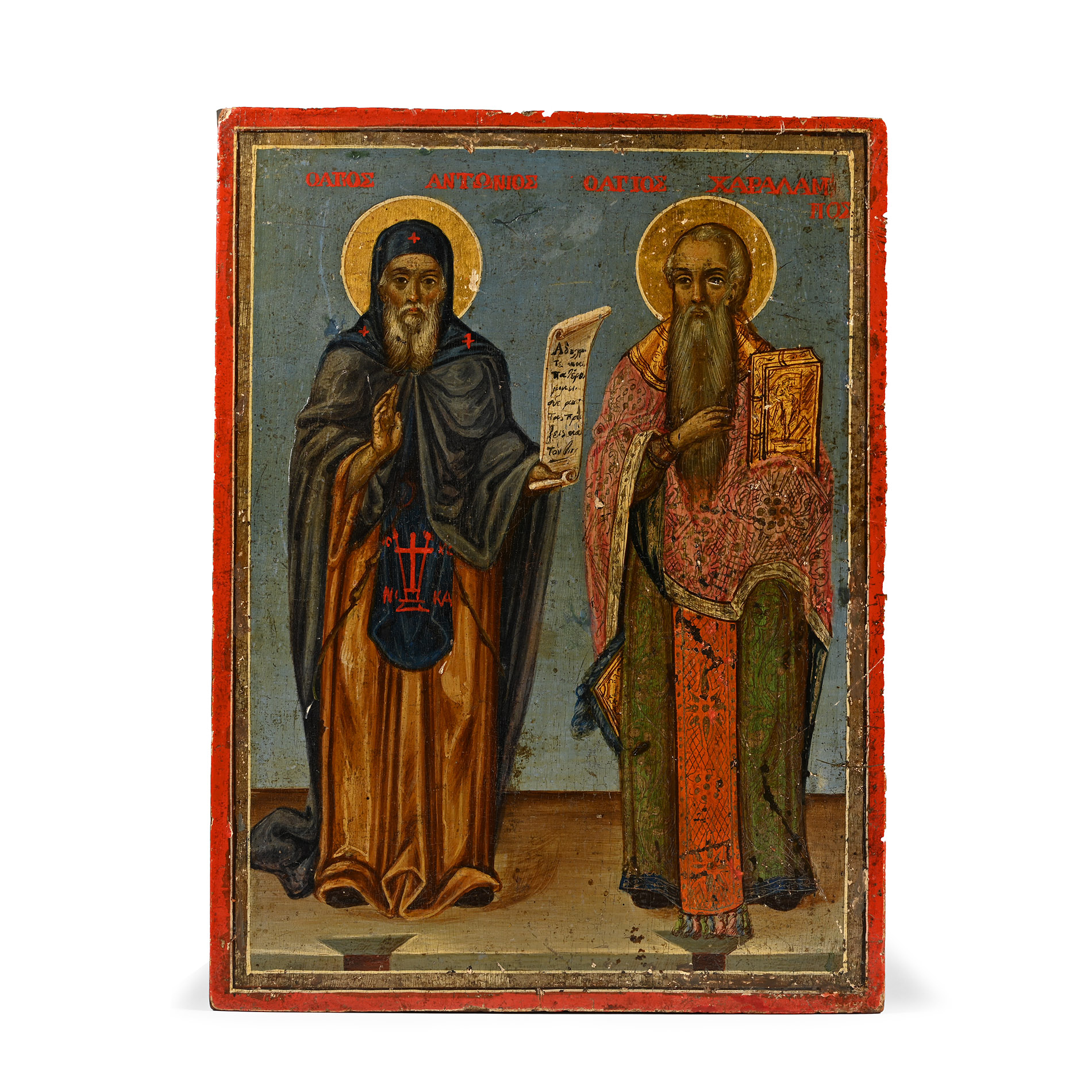 Greek Icon with Saint Anthony the Abbot and Saint Charalambos