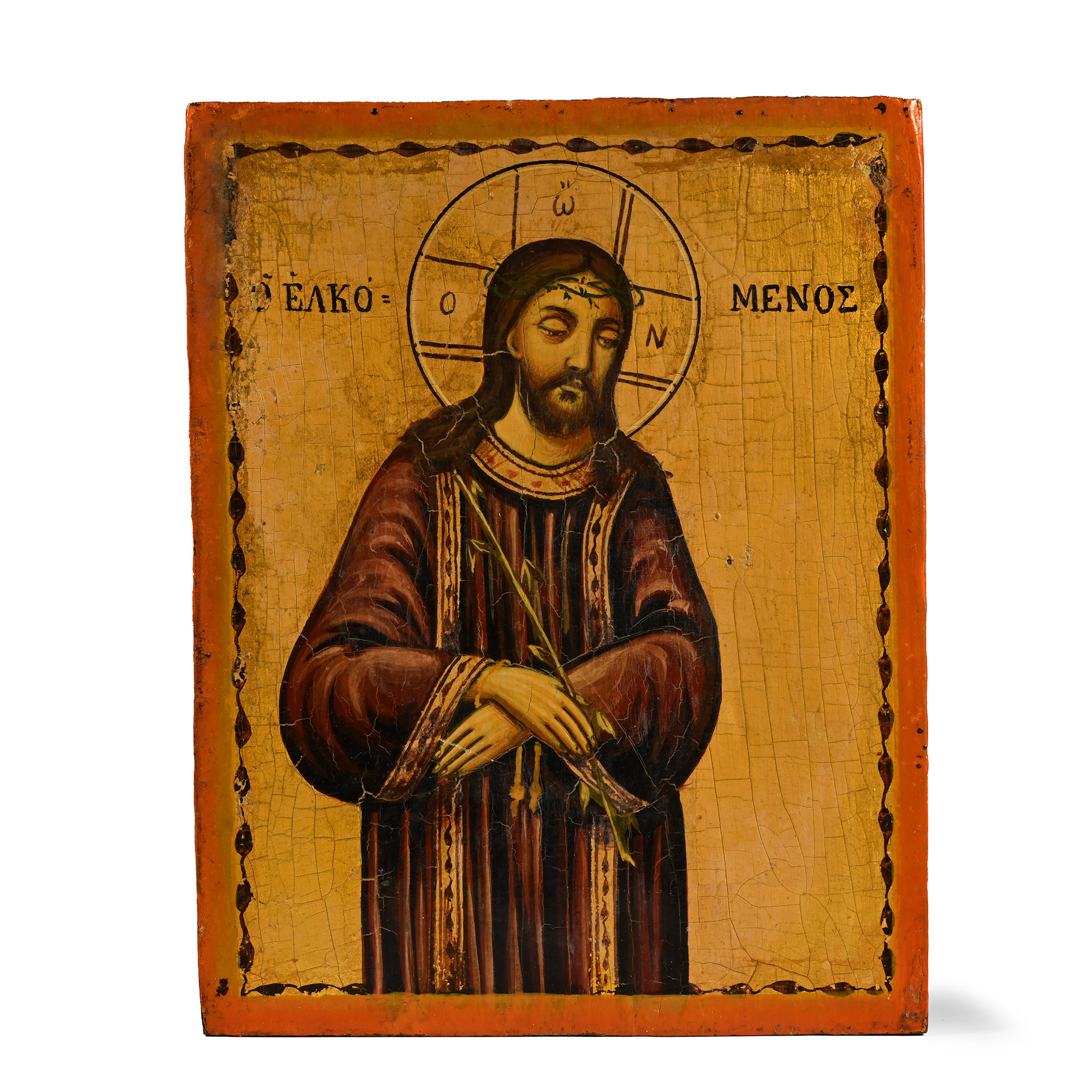 Greek Wooden Icon with Christ 'O Elkomenos'