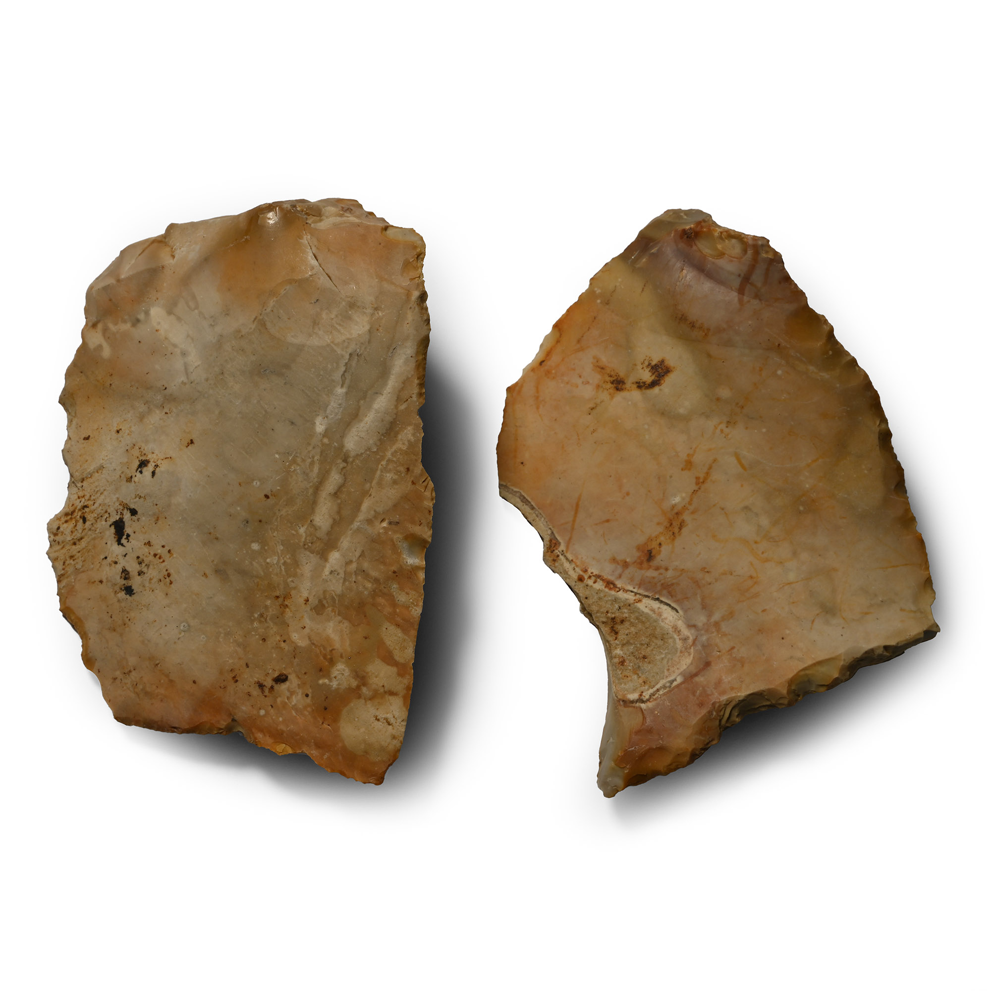 Stone Age Two Substantial Knapped Dark Orange Flint Scrapers