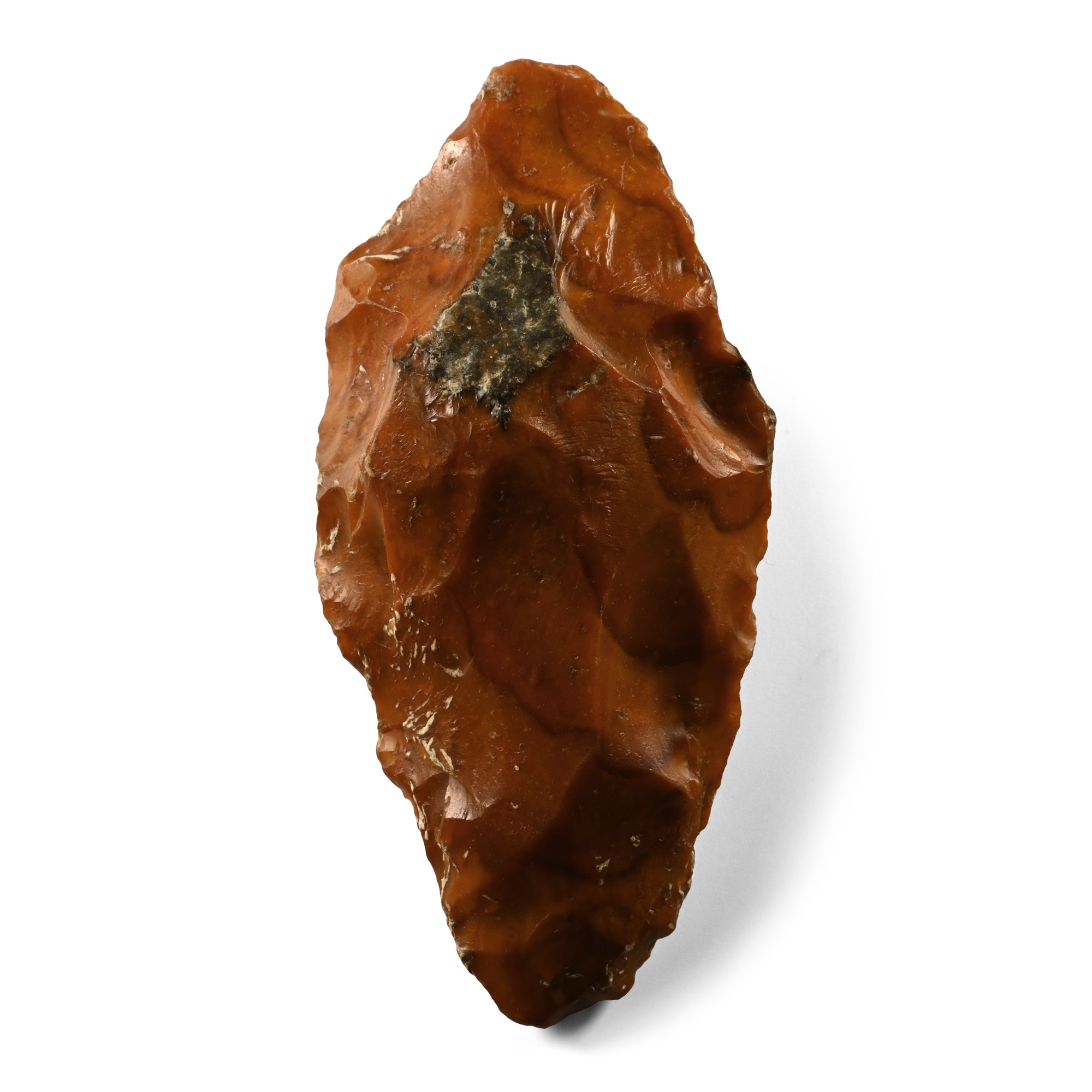 Superb Stone Age Knapped Dark Red Pointed Flint Hand Axe