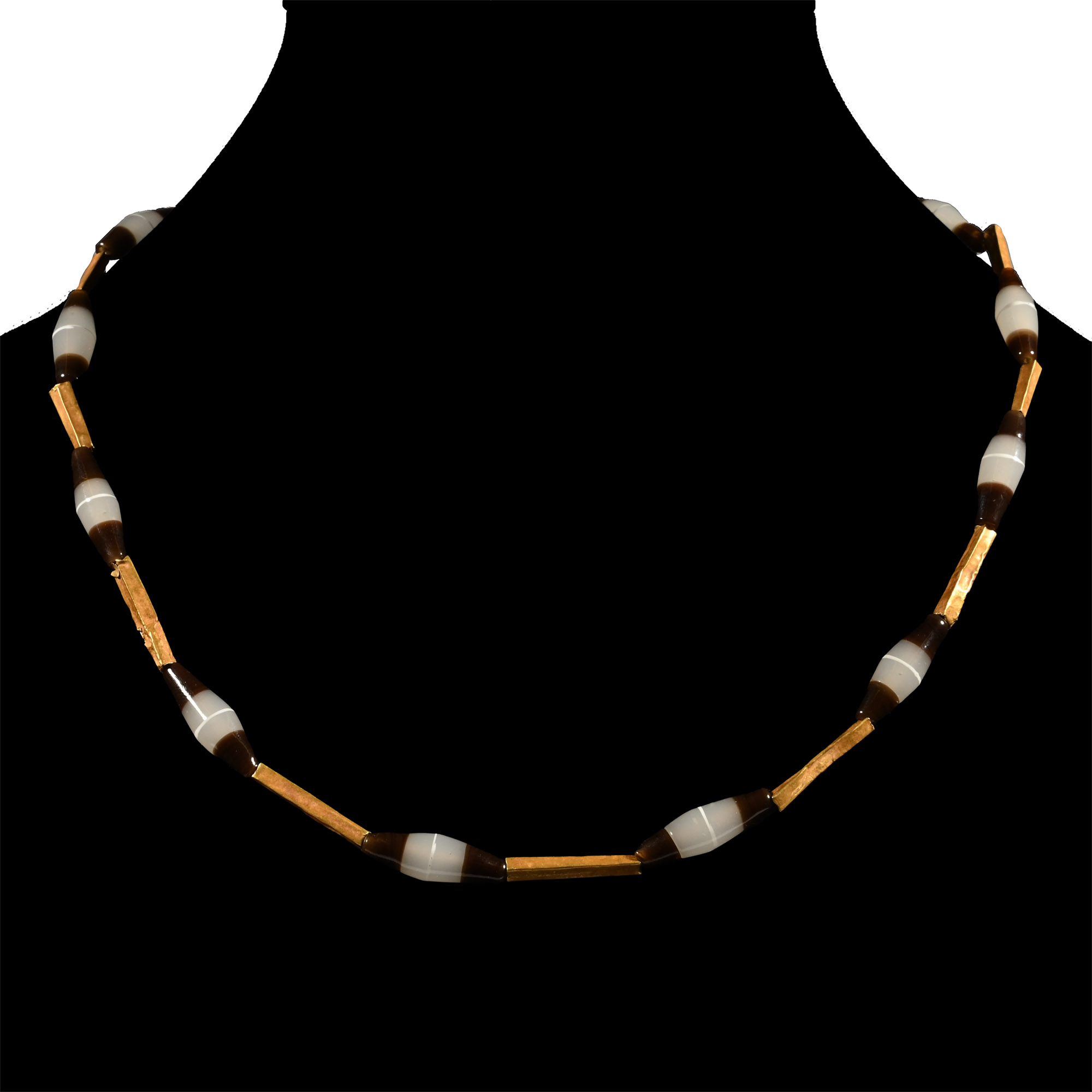 Western Asiatic Gold and Banded Glass Bead Necklace