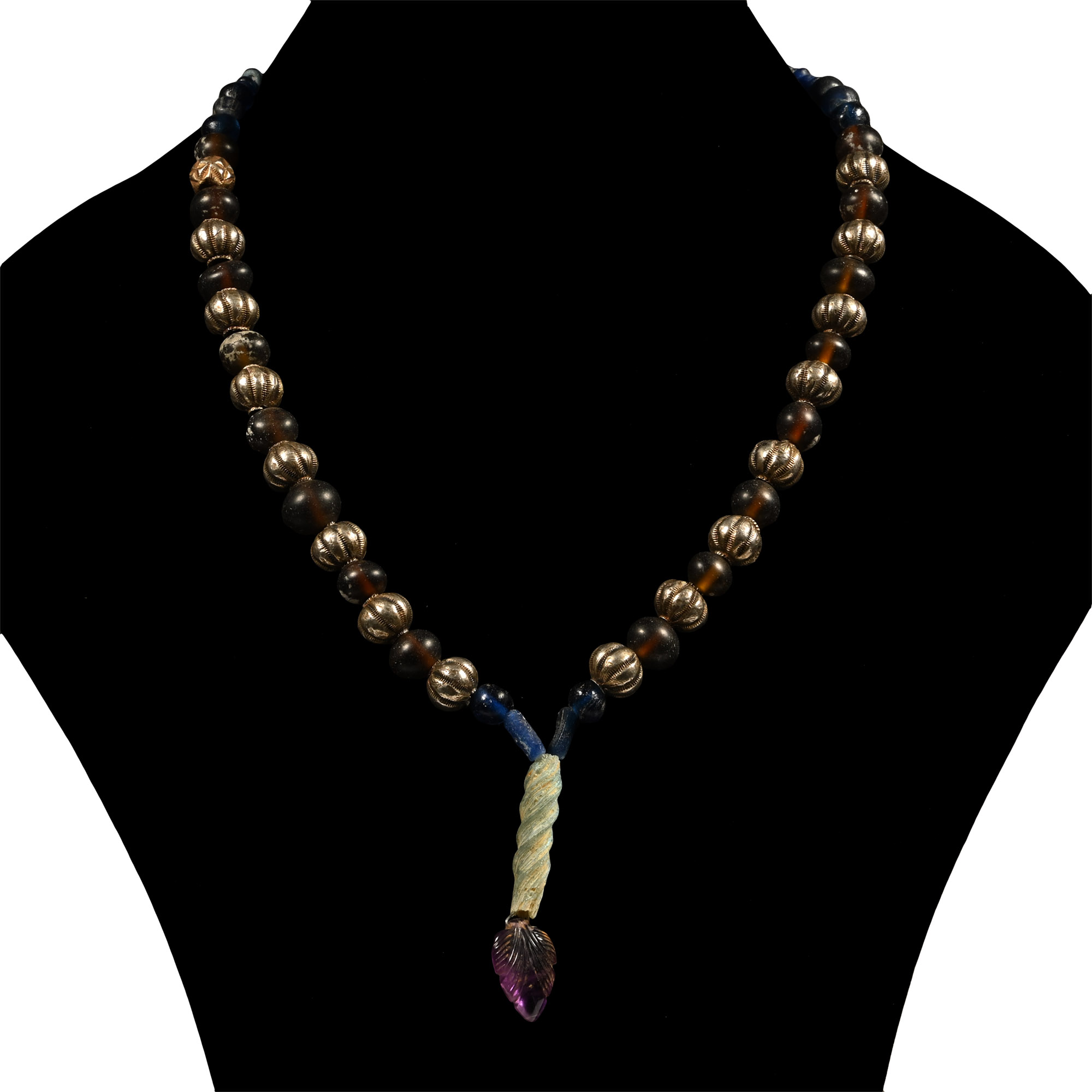 Western Asiatic Glass and Silver Bead Necklace String